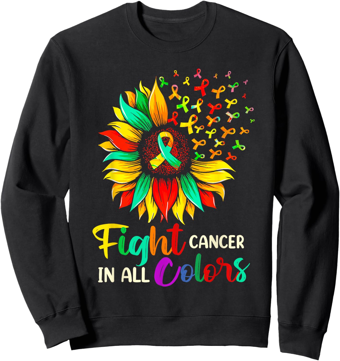 Fight Cancer In All Color Sunflower Breast Cancer Awareness Sweatshirt - Sweatshirt | Black