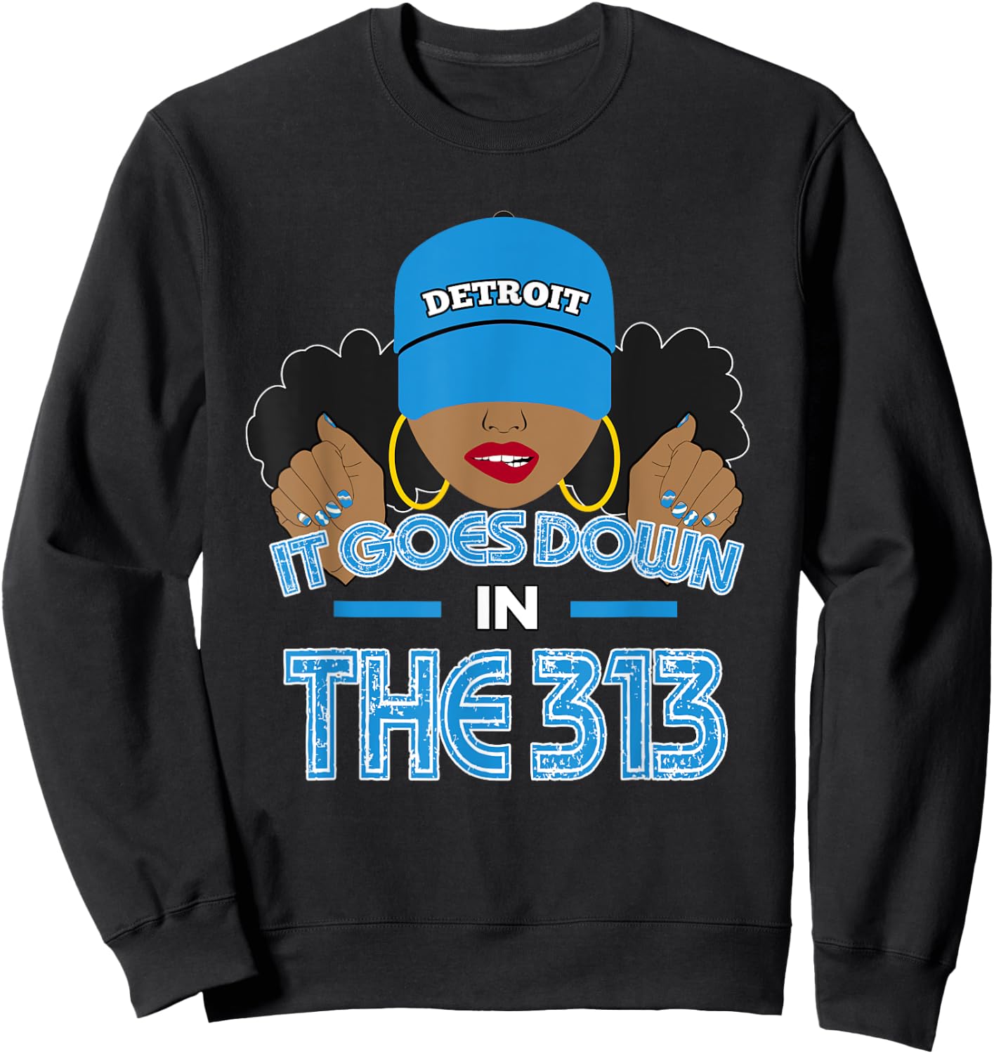 313 Detroit Hometown African American Woman Retro Sweatshirt - Sweatshirt | Black