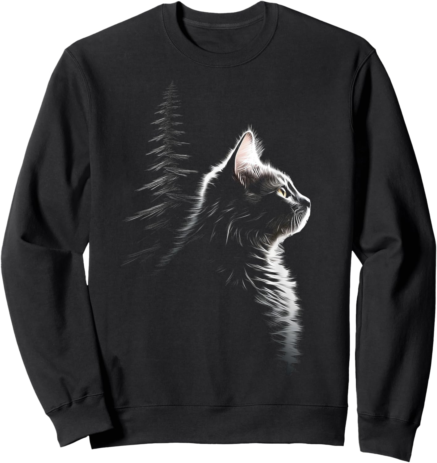 Cat Motif Illustration Cat Sweatshirt - Sweatshirt | Black