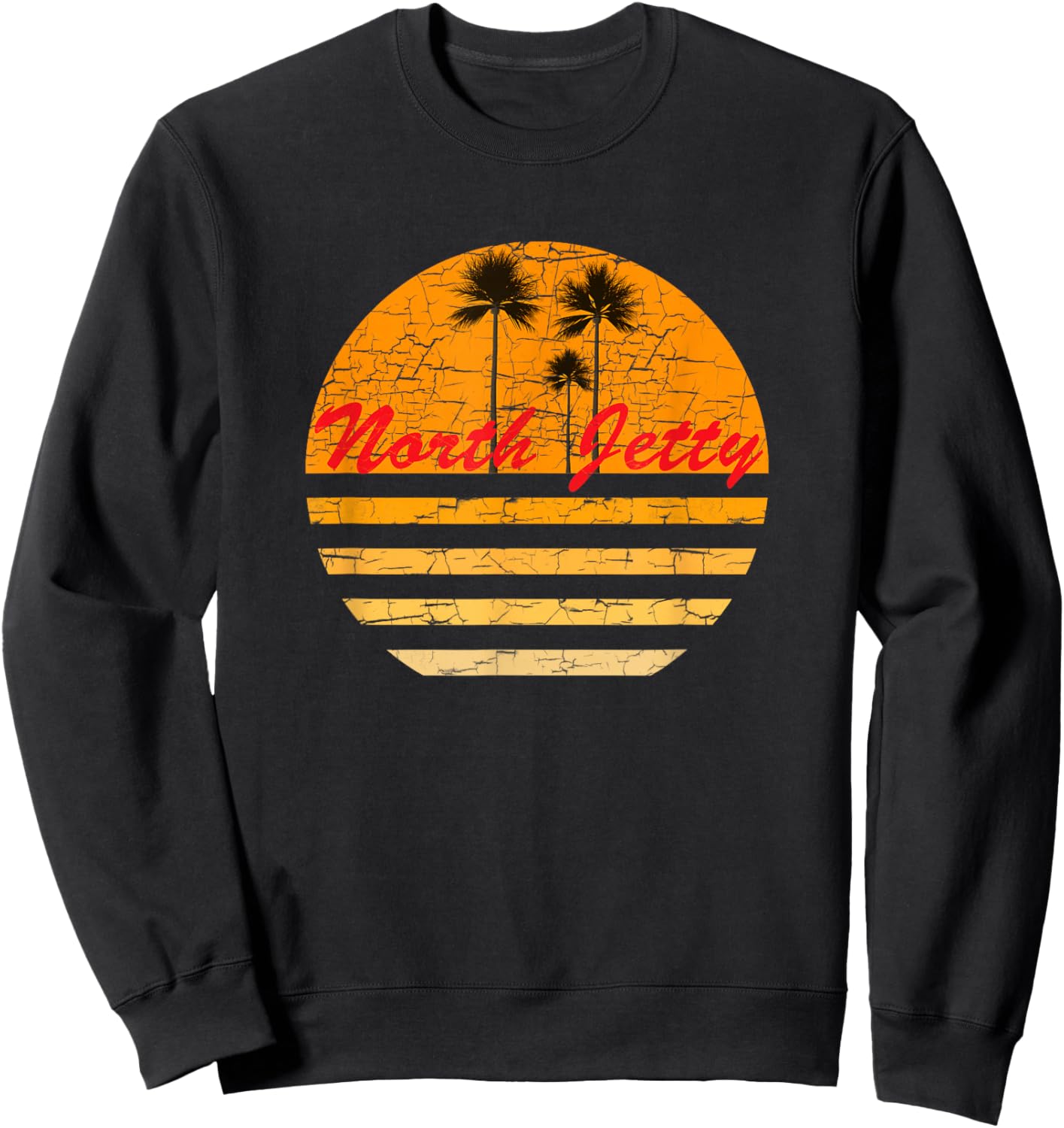 North Jetty, TX Vintage Retro 70s Throwback Surf Sweatshirt - Sweatshirt | Black
