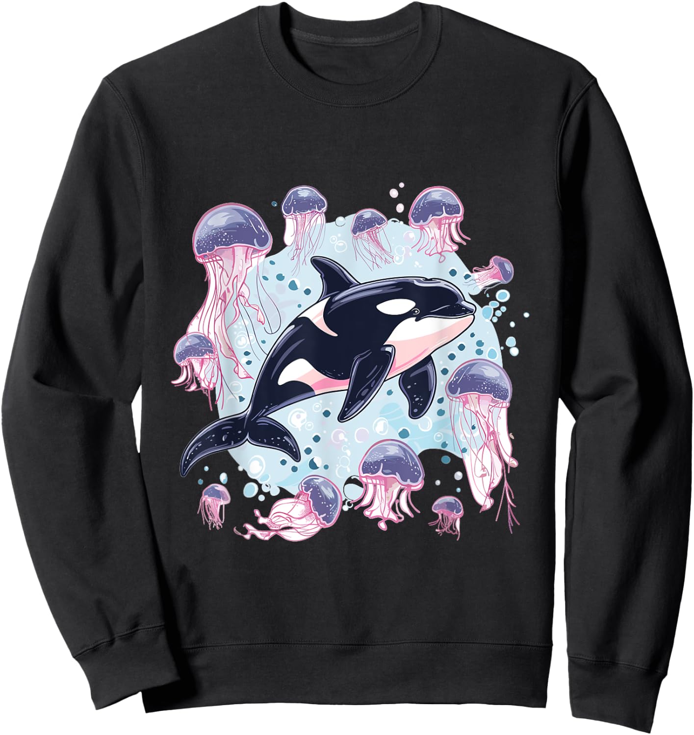 Orca Whale Jellyfish Graphic Sweatshirt - Sweatshirt | Black