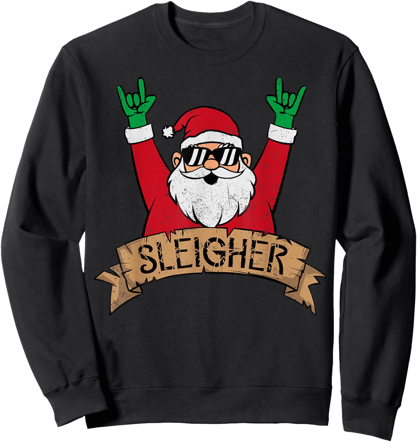Christmas Sleigher Santa Rock On Xmas Rocker Sweatshirt - Sweatshirt | Black