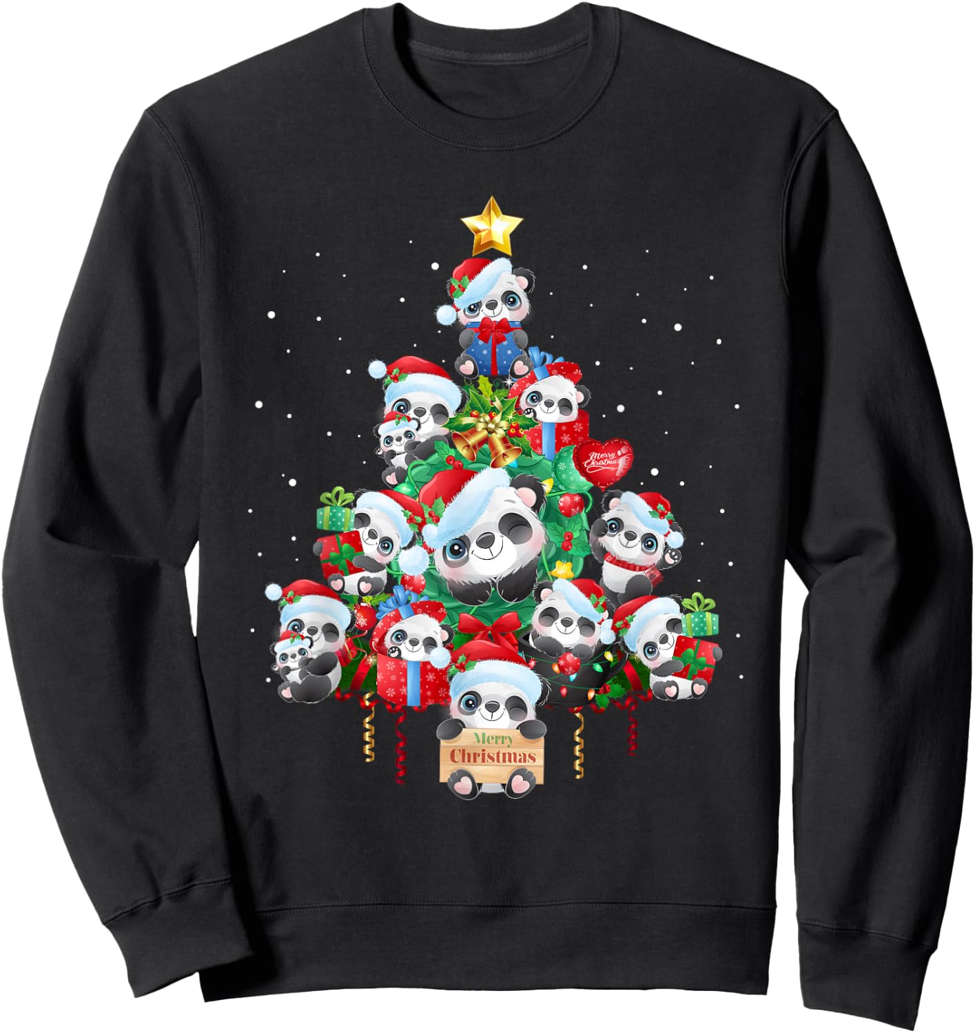 Kids Cute Panda Christmas Tree Pet Panda Lover Christmas Sweatshirt - Sweatshirt | Black