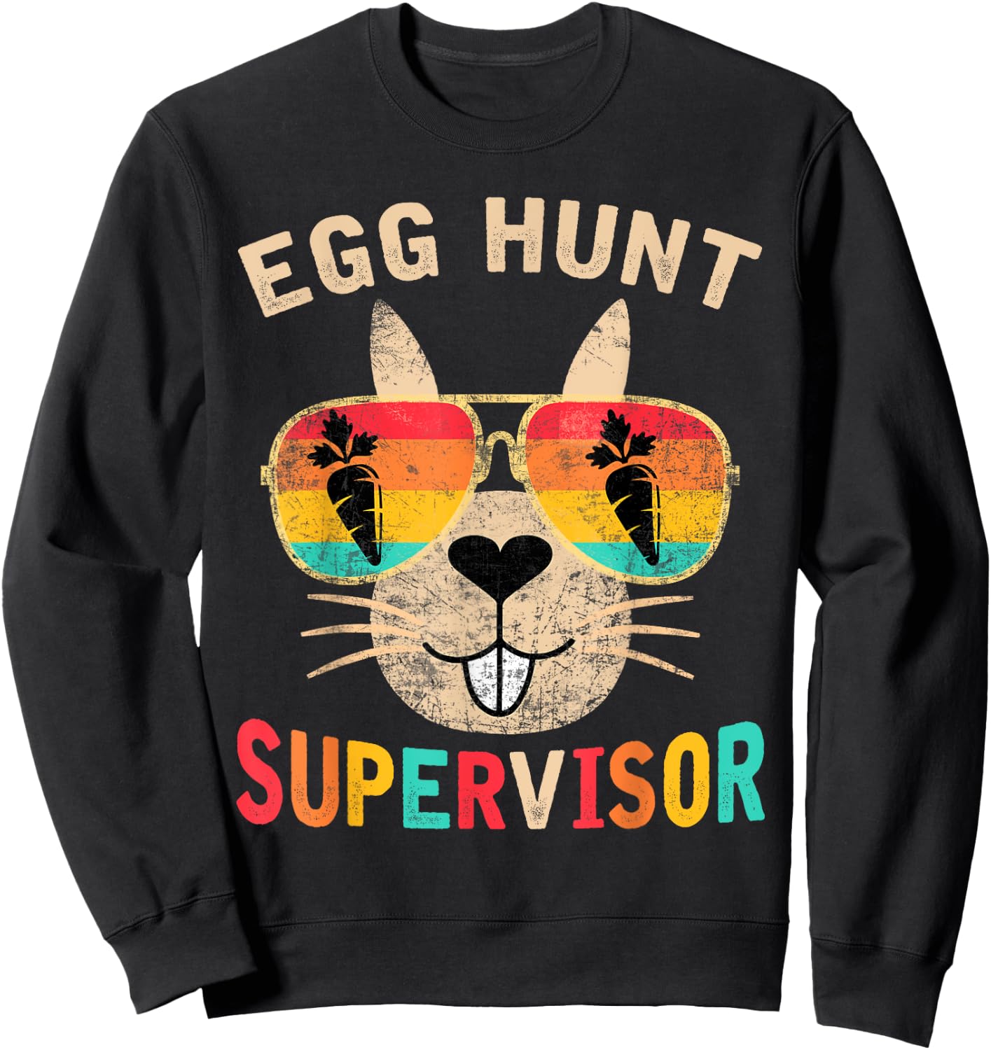 Egg Hunt Supervisor Retro Egg Hunting Party Mom Dad Easter Sweatshirt - Sweatshirt | Black