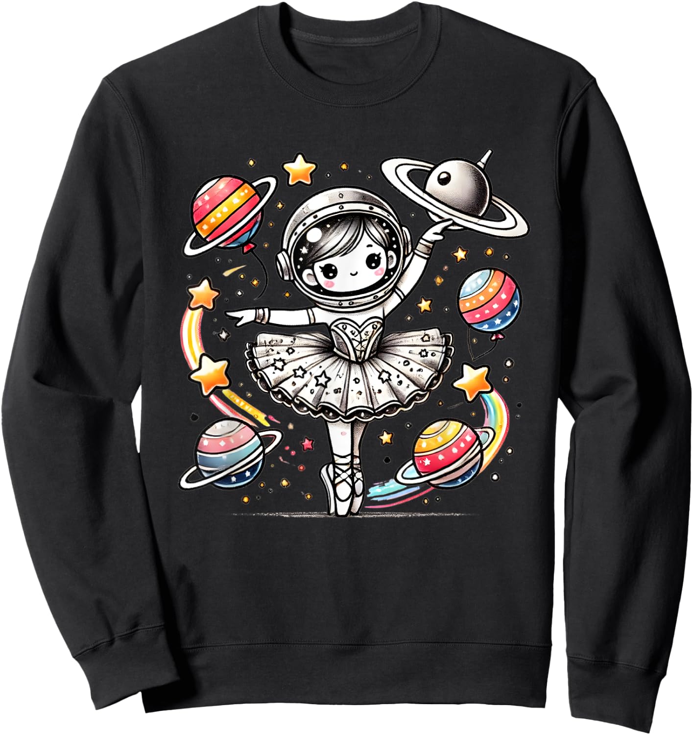 Ballerina Girl Space Astronaut Sweatshirt - Sweatshirt | Black