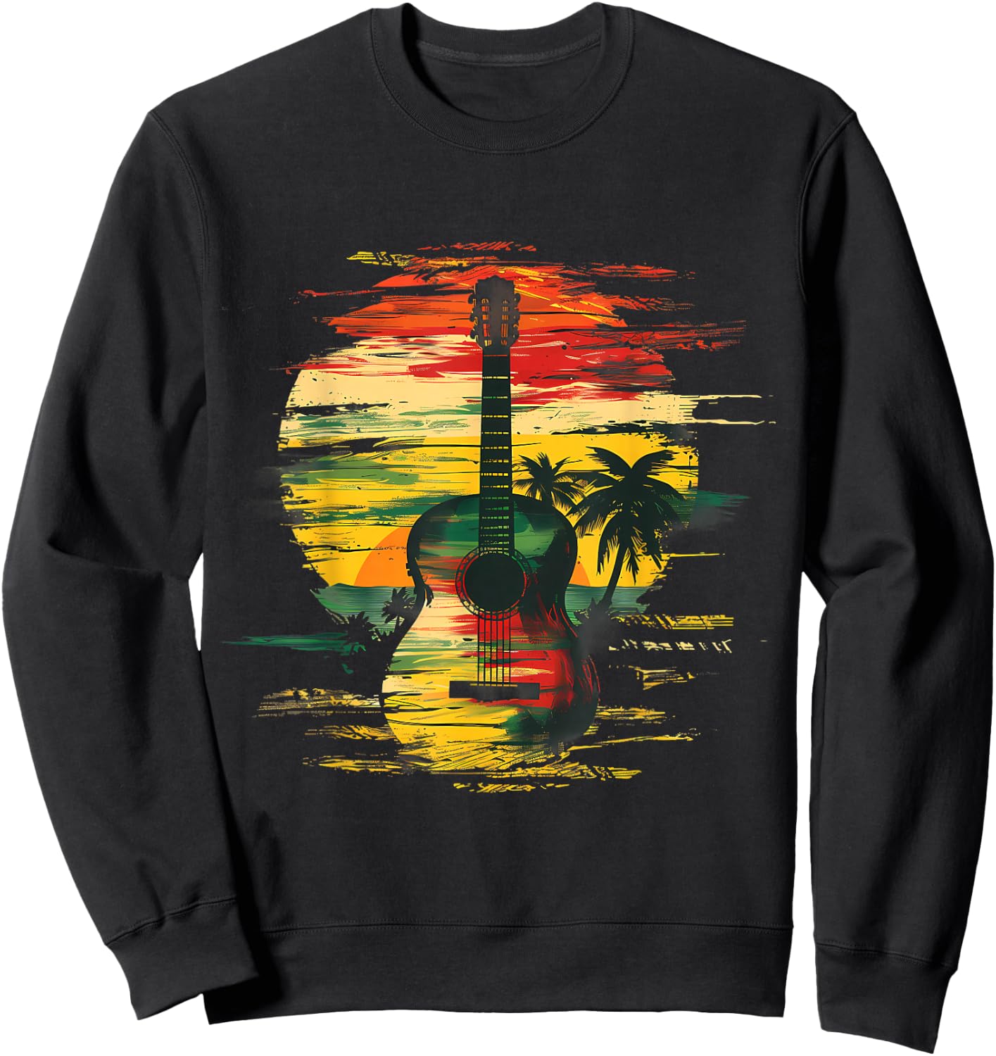 Reggae Music Guitar Rastafarian Roots Rasta Jamaican Sweatshirt - Sweatshirt | Black