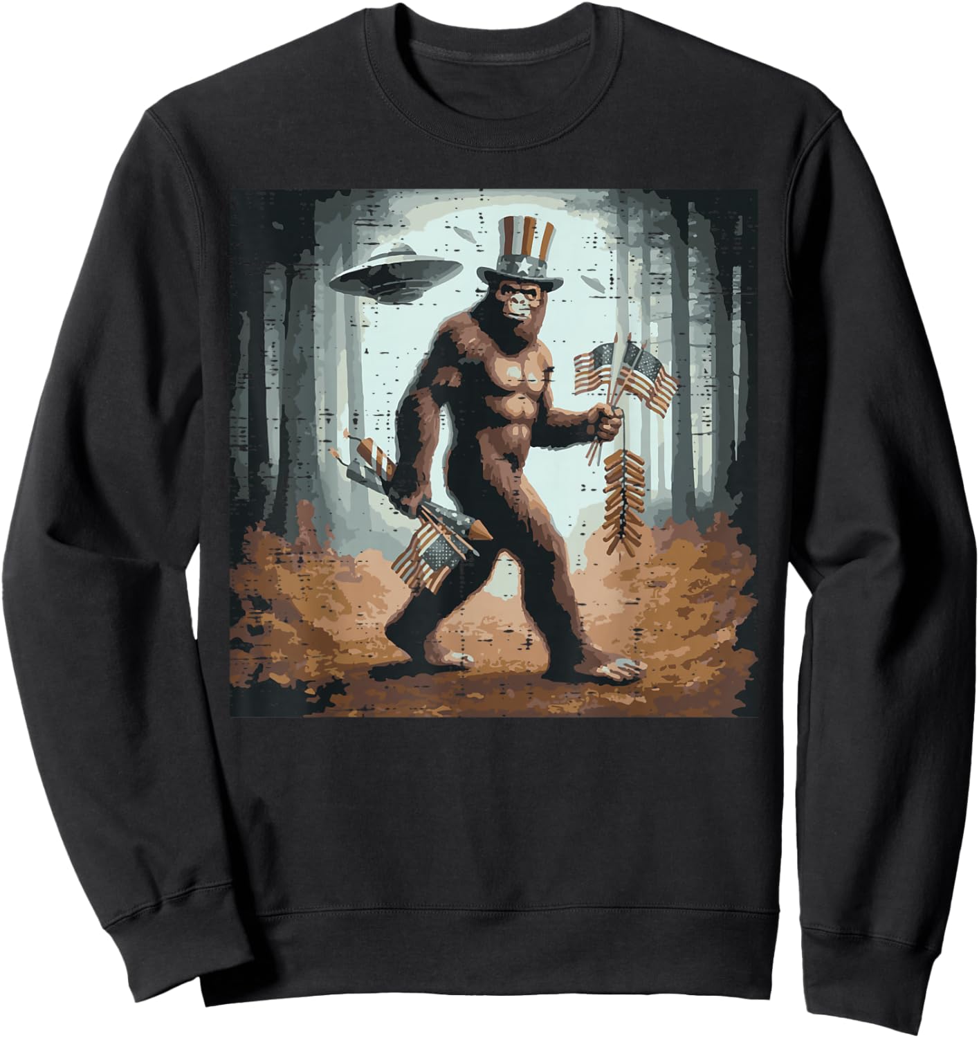 4th of July Bigfoot UFO Selfie Sasquatch Meme Men Women Kids Sweatshirt - Sweatshirt | Black