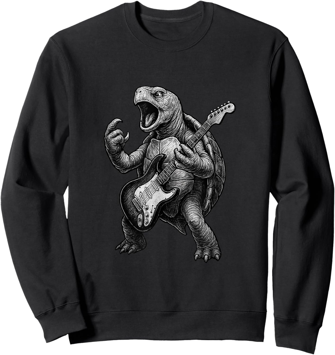 Turtle Playing Electric Guitar Rock Music Lover Sweatshirt - Sweatshirt | Black