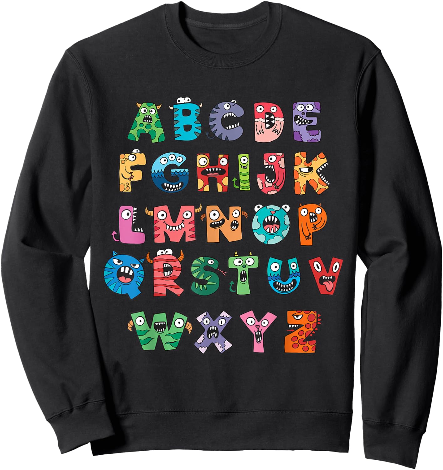 Monster Alphabet Fun Colorful Educational Kids Sweatshirt - Sweatshirt | Black