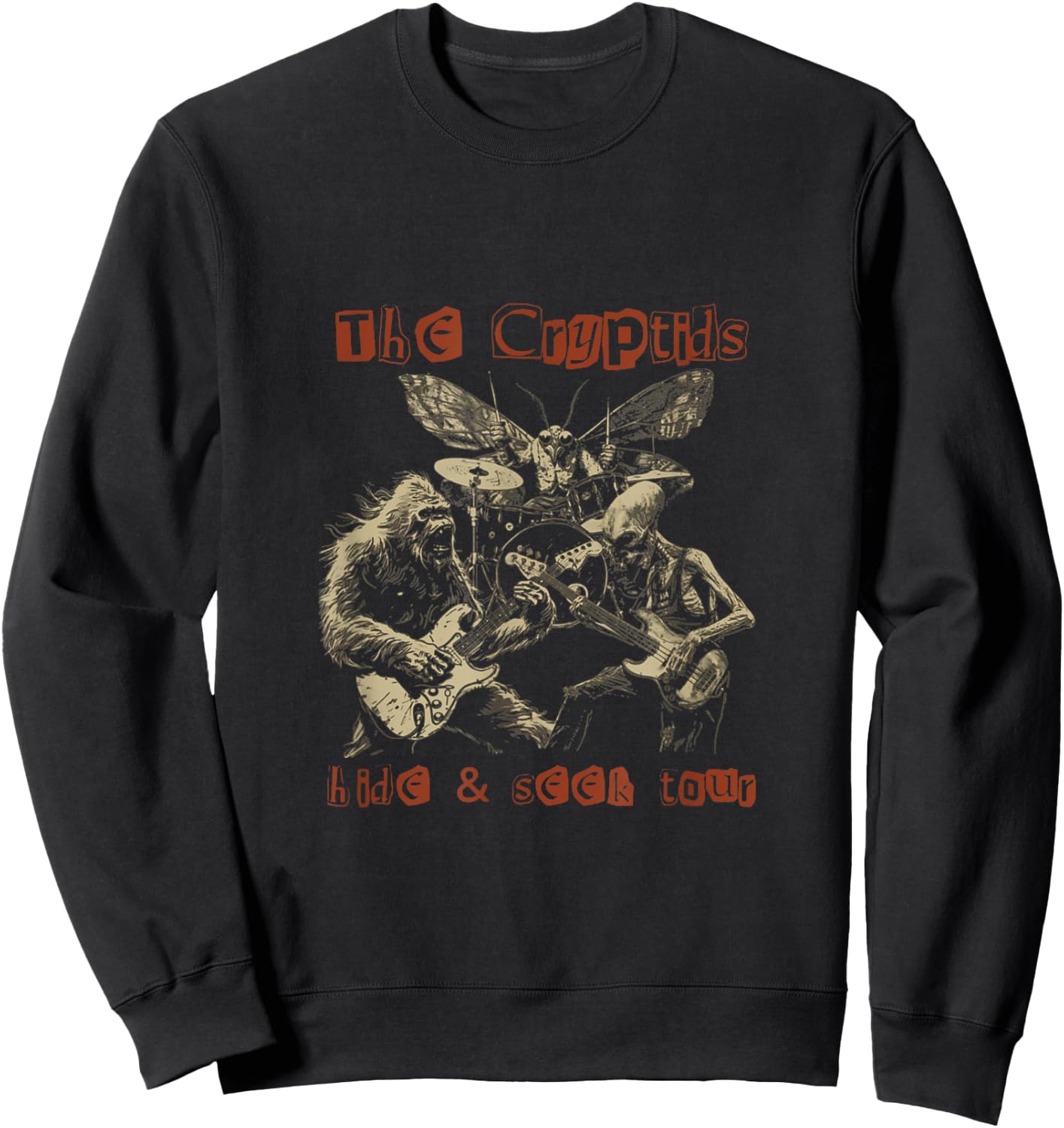 The Cryptids Hide & Seek Tour CryptidBigfoot Mothman UFO Sweatshirt - Sweatshirt | Black