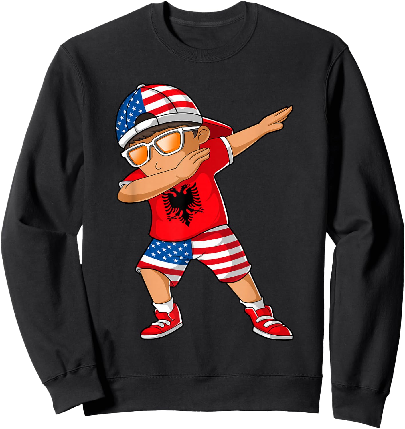 Half American Half Albanian Boy Kid Albania Flag Patriotic Sweatshirt - Sweatshirt | Black