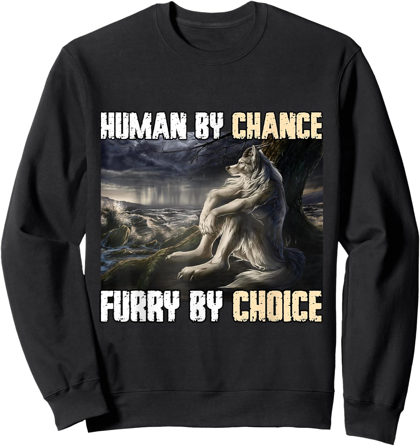 Human By Chance Furry By Choice Funny Werewolf Wolf Meme Sweatshirt - Sweatshirt | Black