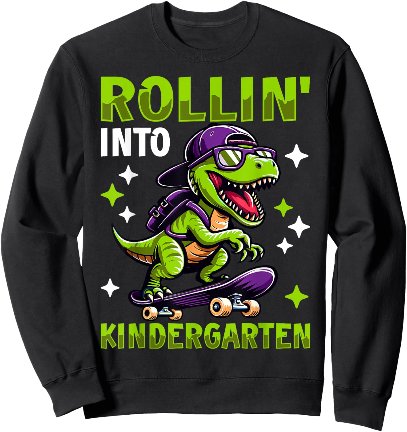 Rollin Into Kindergarten Dinosaur First Day Back To School Sweatshirt - Sweatshirt | Black