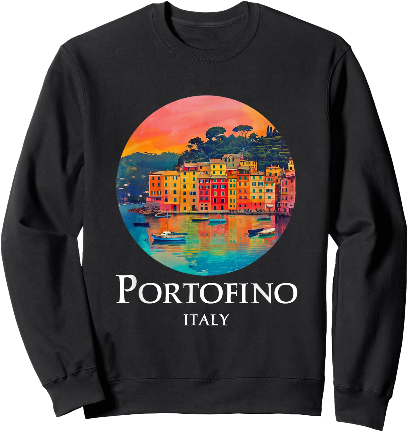 Italy Portofino Painting Souvenir / Portofino Sweatshirt - Sweatshirt | Black