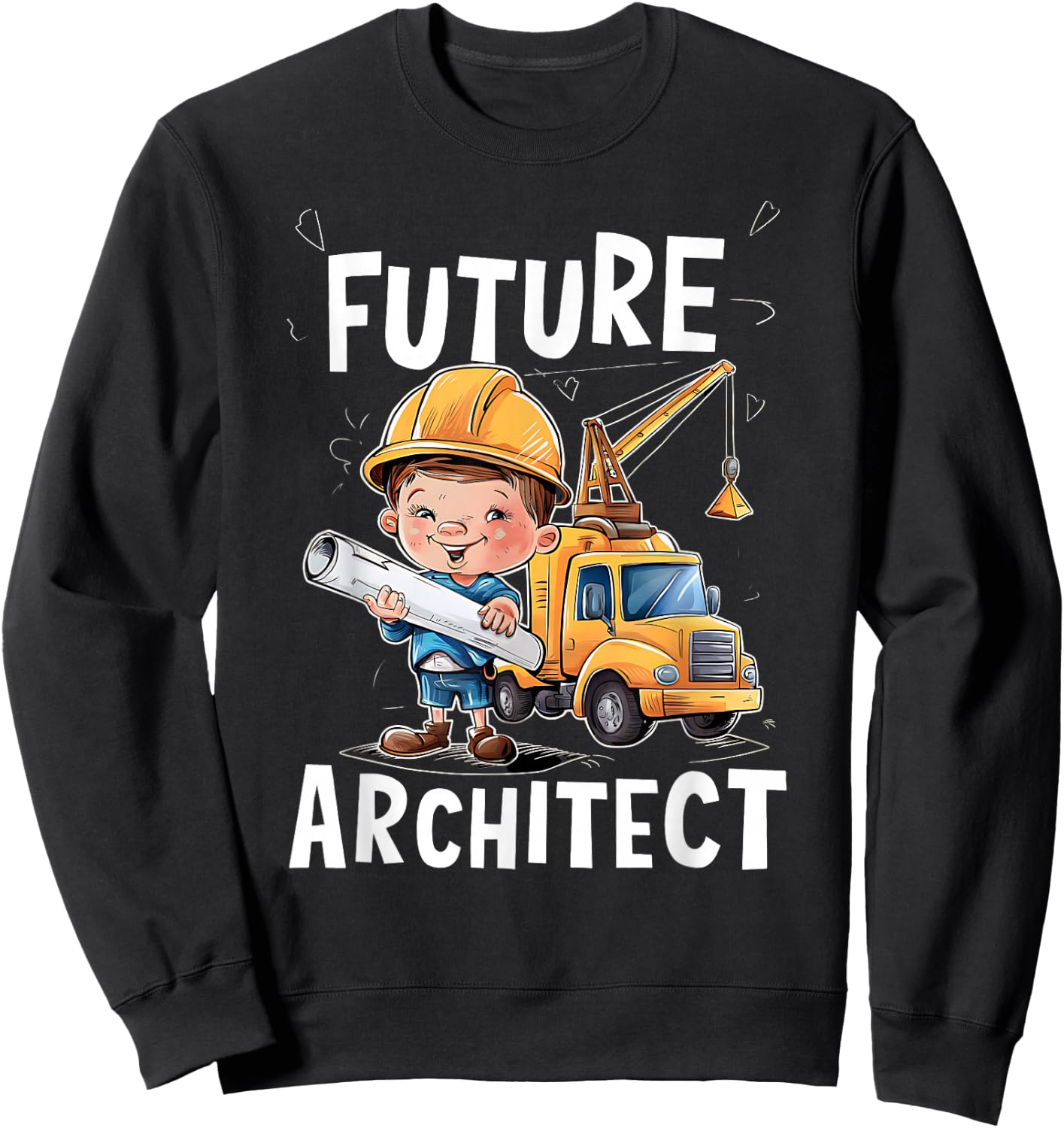 Future Construction Worker With Blueprint Sweatshirt - Sweatshirt | Black