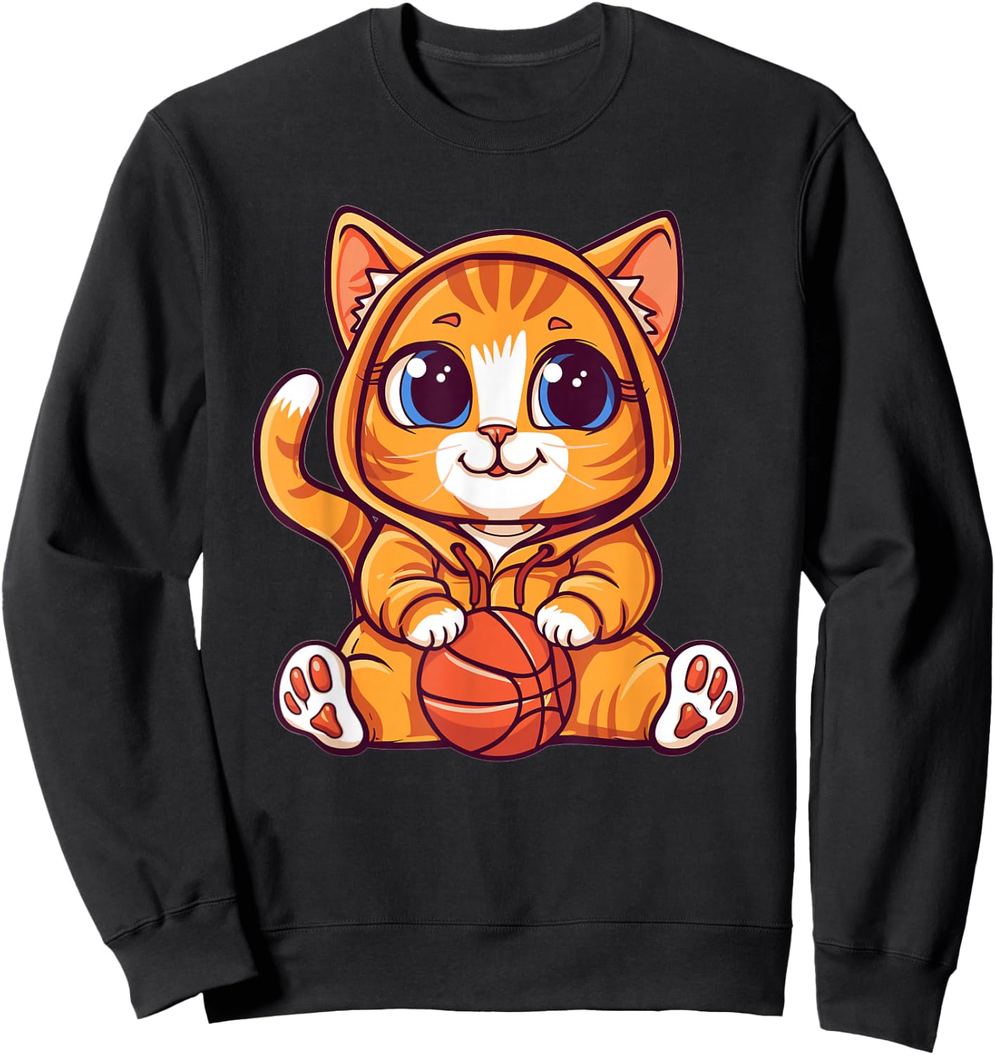 Cute Cat With Basketball I Cat Men Women Girls Kids Sweatshirt - Sweatshirt | Black