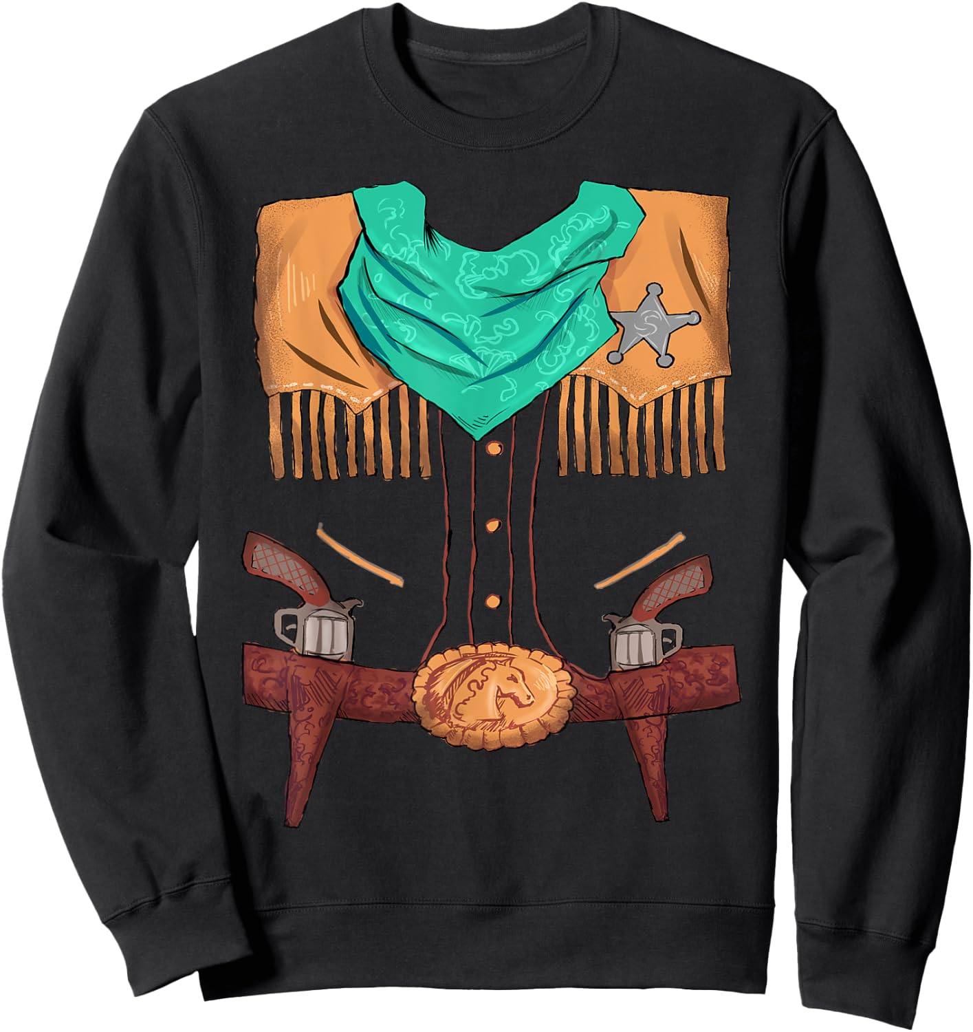 Funny Cowboy Western Halloween Costume Sheriff Vest Outfit Sweatshirt - Sweatshirt | Black