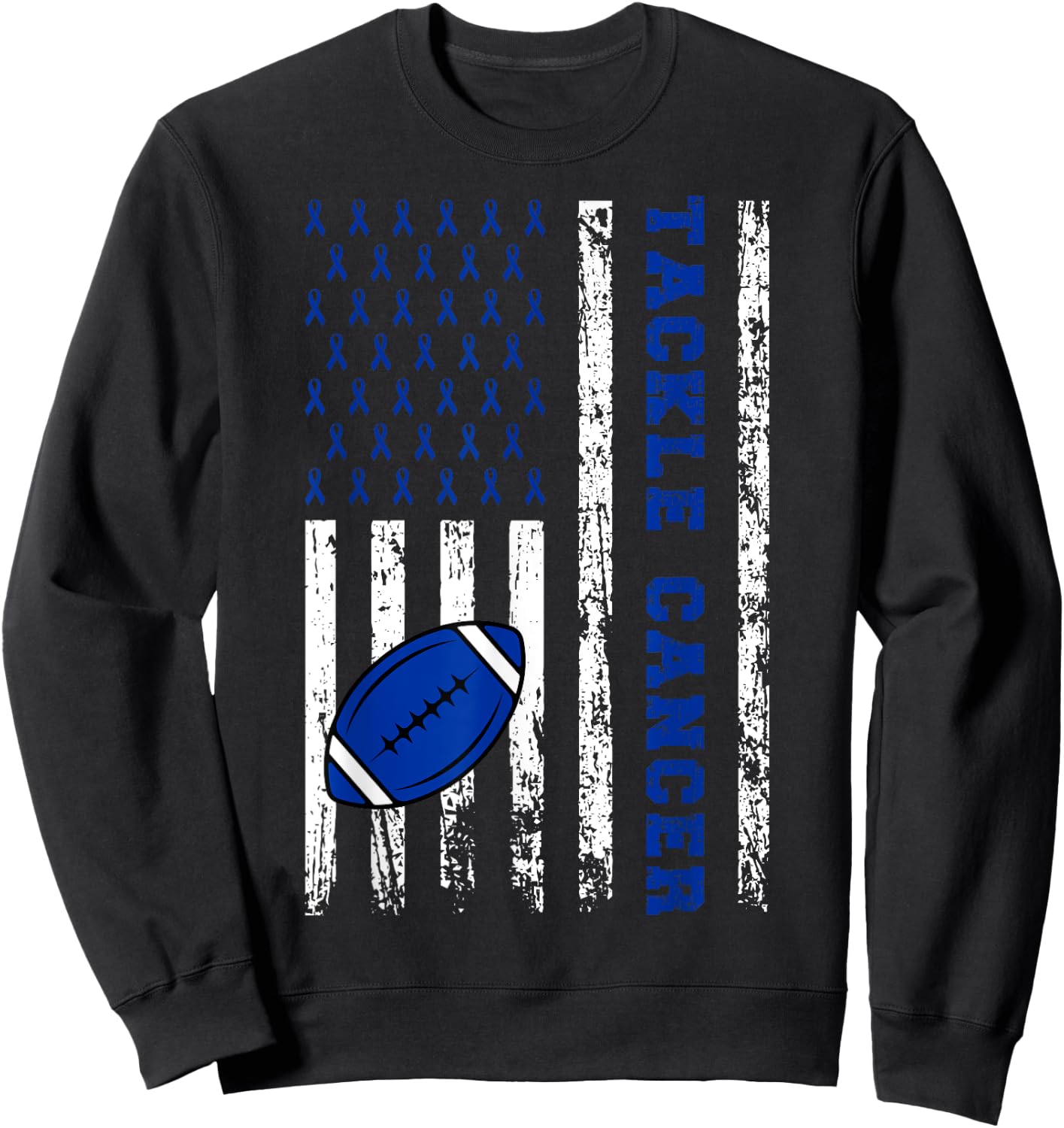 Tackle Football Dark Blue Ribbon Colon Cancer Awareness Kid Sweatshirt - Sweatshirt | Black