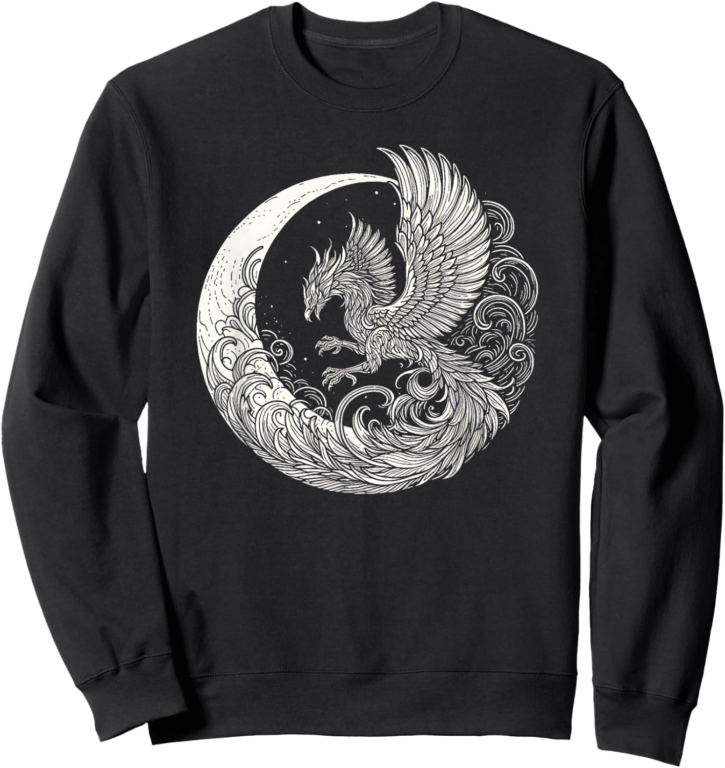 Phoenix and Moon Graphic Design and Men Sweatshirt - Sweatshirt | Black