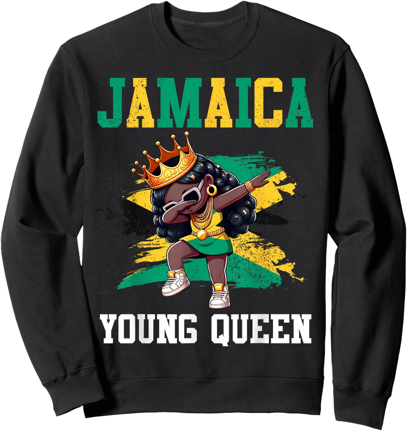 Jamaica Young Queen Jamaican Girl Proud Jamaican Flag Sweatshirt - Sweatshirt | Black
