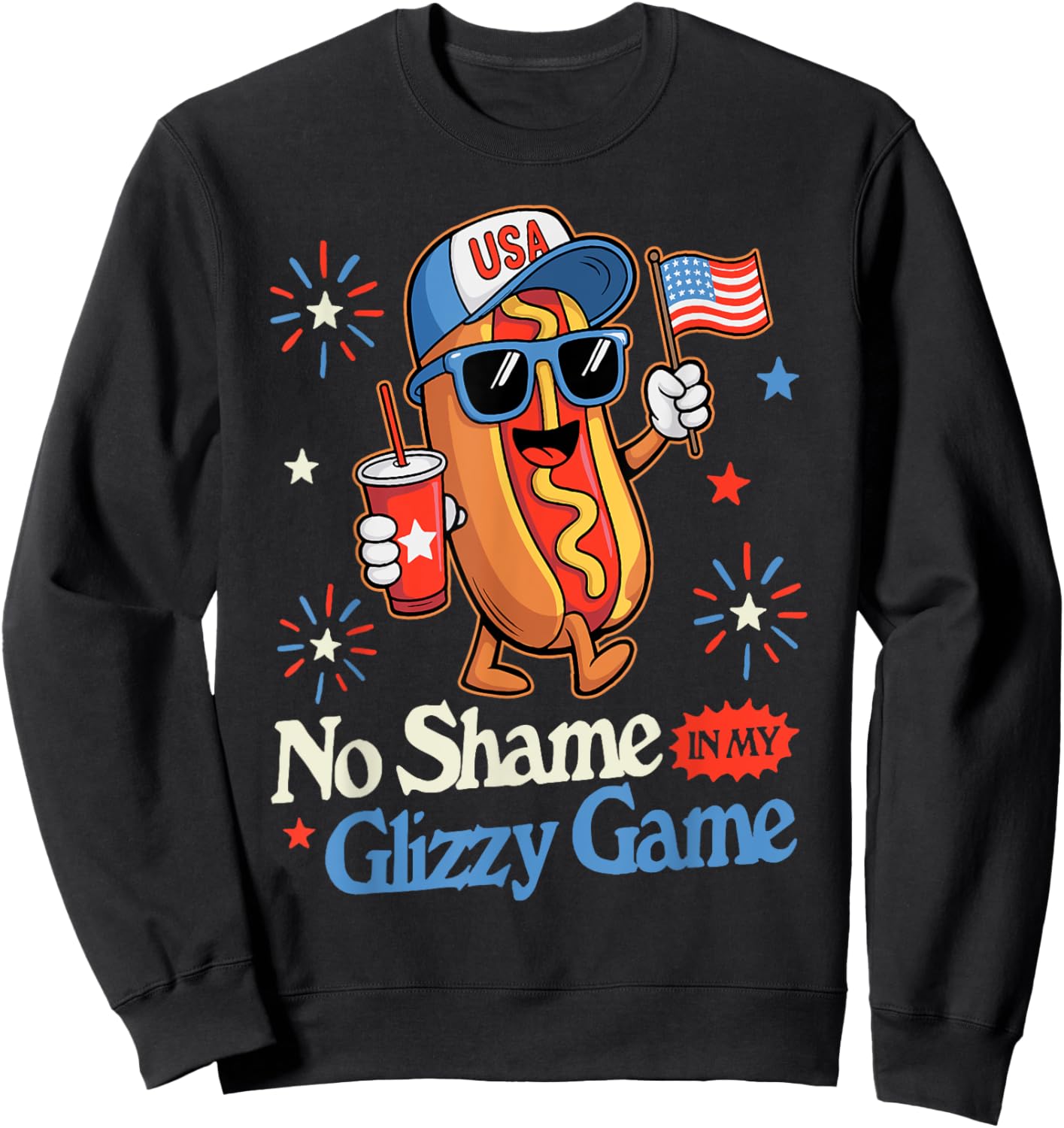 Retro No Shame In My Funny Glizzy Game Hotdog American Flag Women Sweatshirt - Sweatshirt | Black