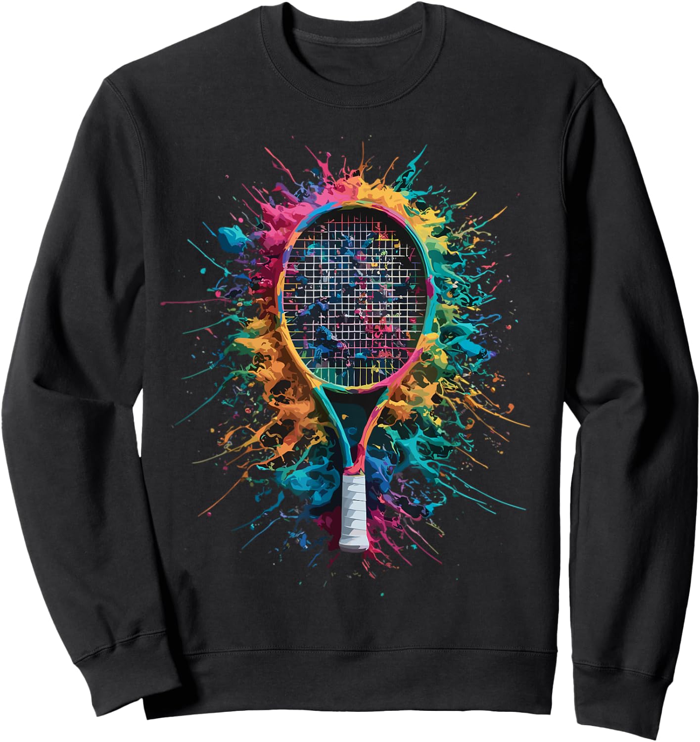 Colorful Paint Splash Tennis Racket Art Graphic Sweatshirt - Sweatshirt | Black