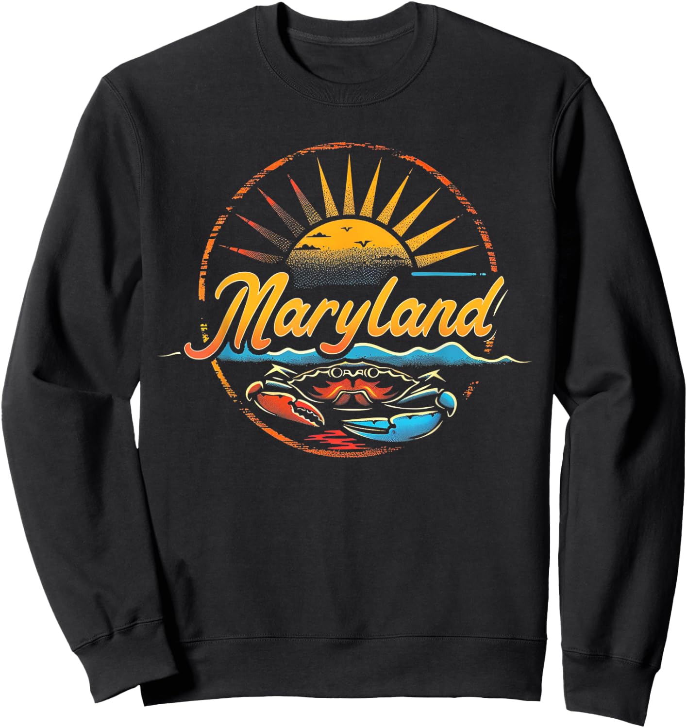 Maryland - Cool Funny Graphic Vintage Men Women Retro Crab Sweatshirt - Sweatshirt | Black