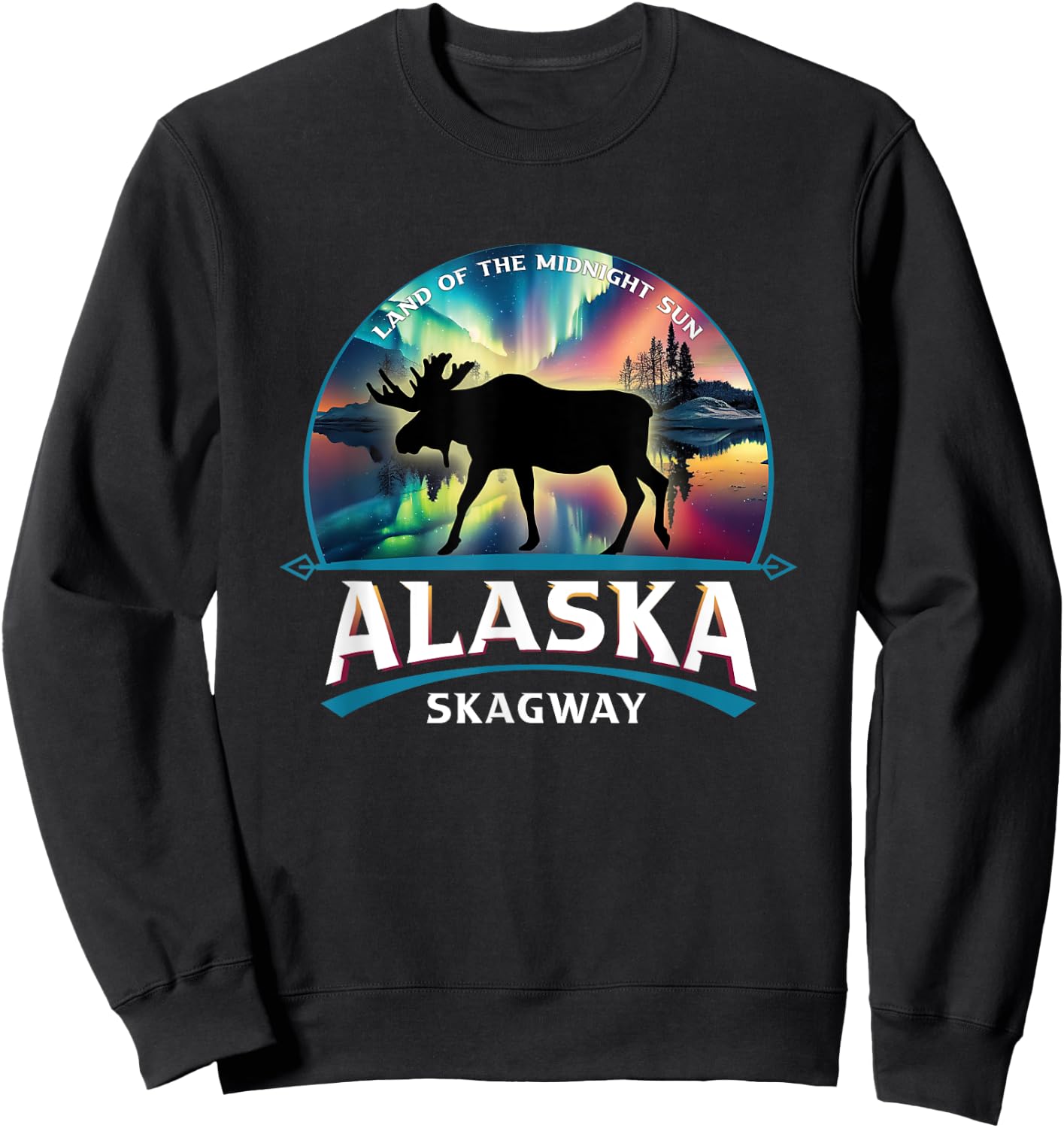 Skagway Alaska Aurora Borealis Moose Souvenir Sweatshirt - Sweatshirt | Black