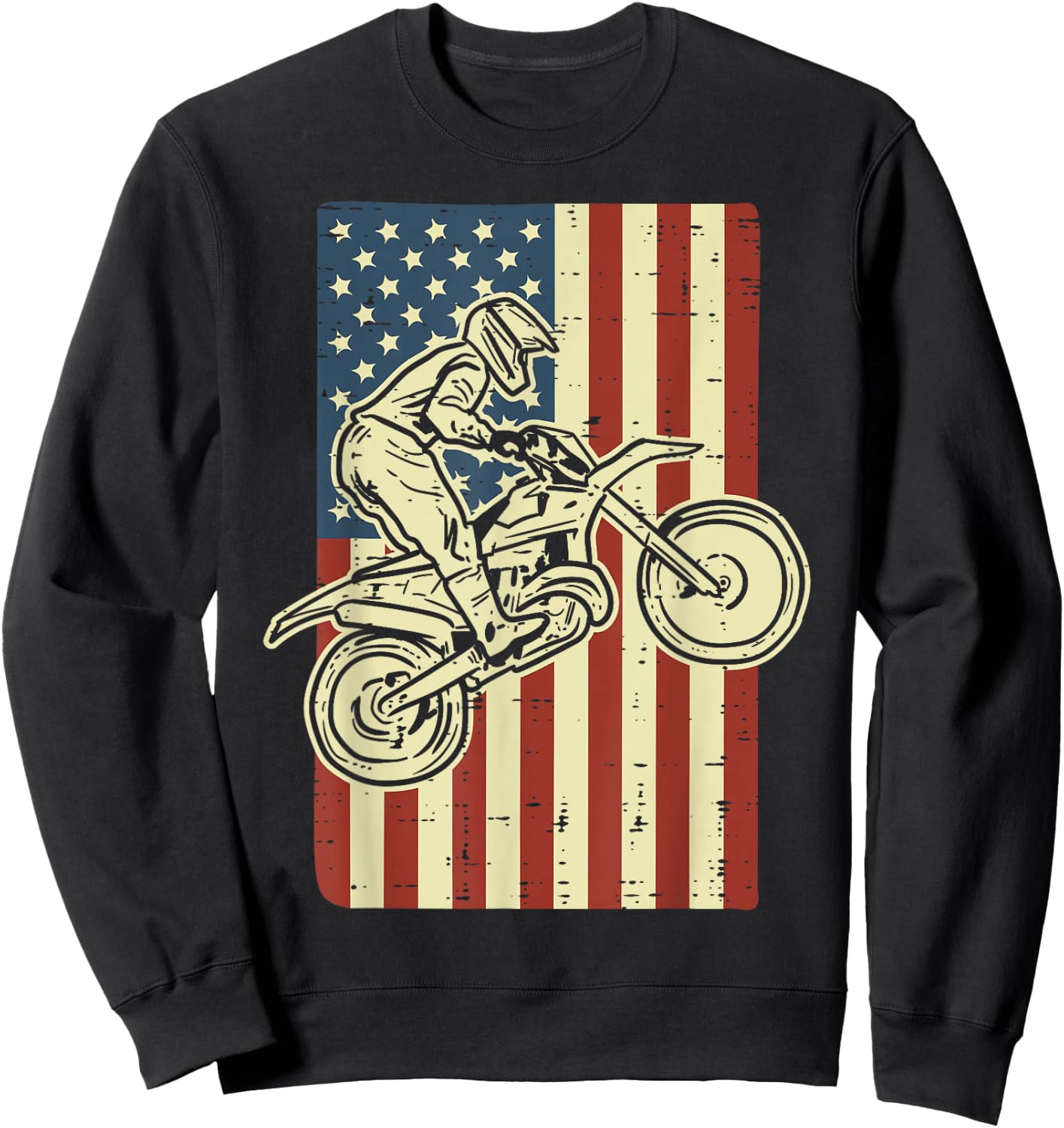 Dirt Bike US Flag Vintage Motocross Biker Men Women Kids Sweatshirt - Sweatshirt | Black