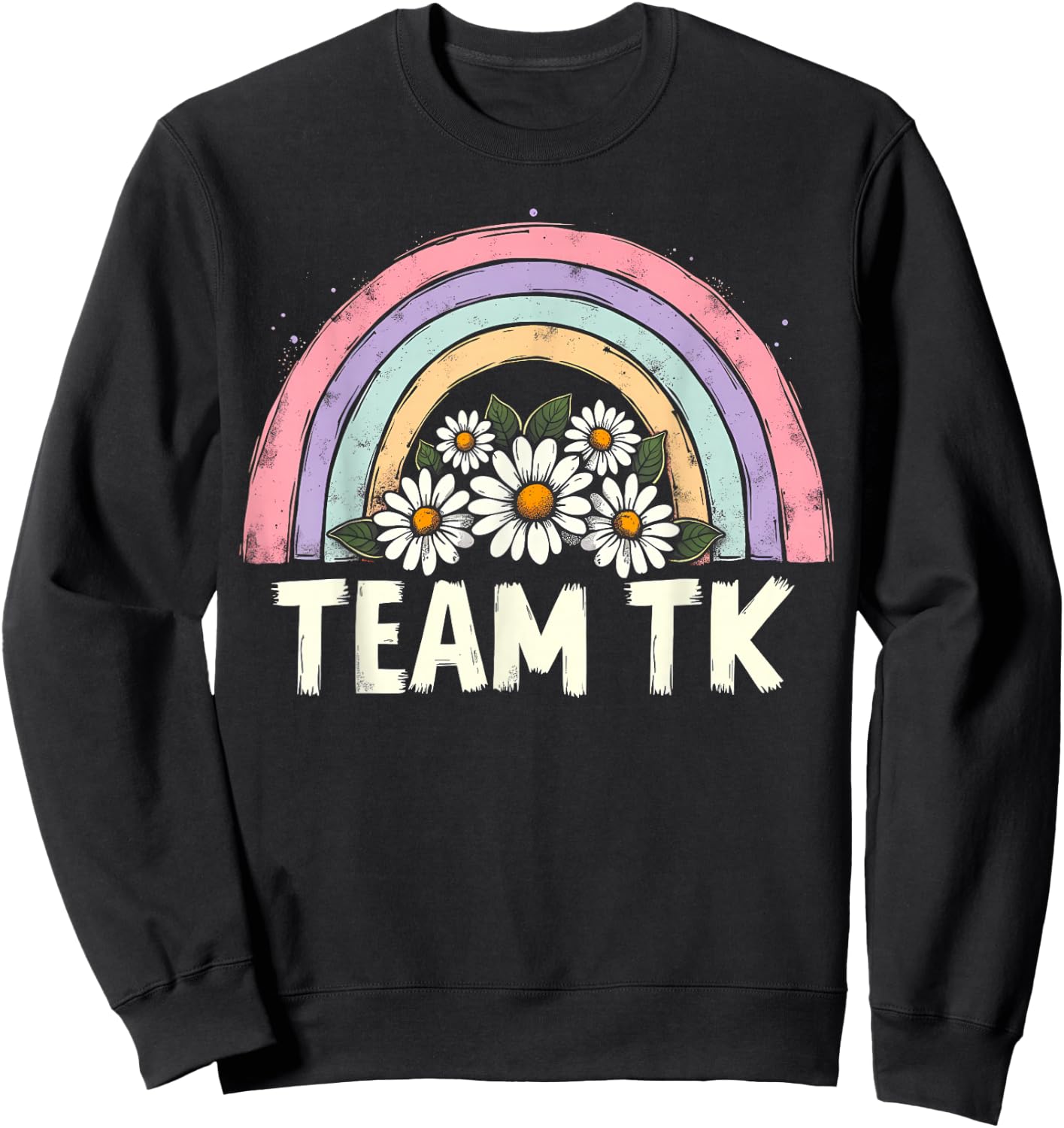 Team TK Retro Teacher Daisy Colorful - TK School Back Design Sweatshirt - Sweatshirt | Black