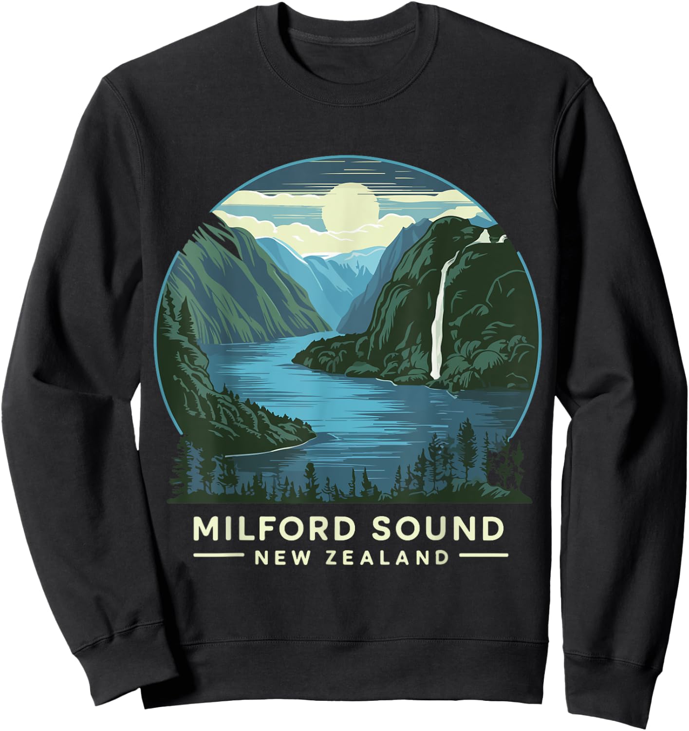 New Zealand Milford Sound Hiking Costume Fjord Hike Sweatshirt - Sweatshirt | Black
