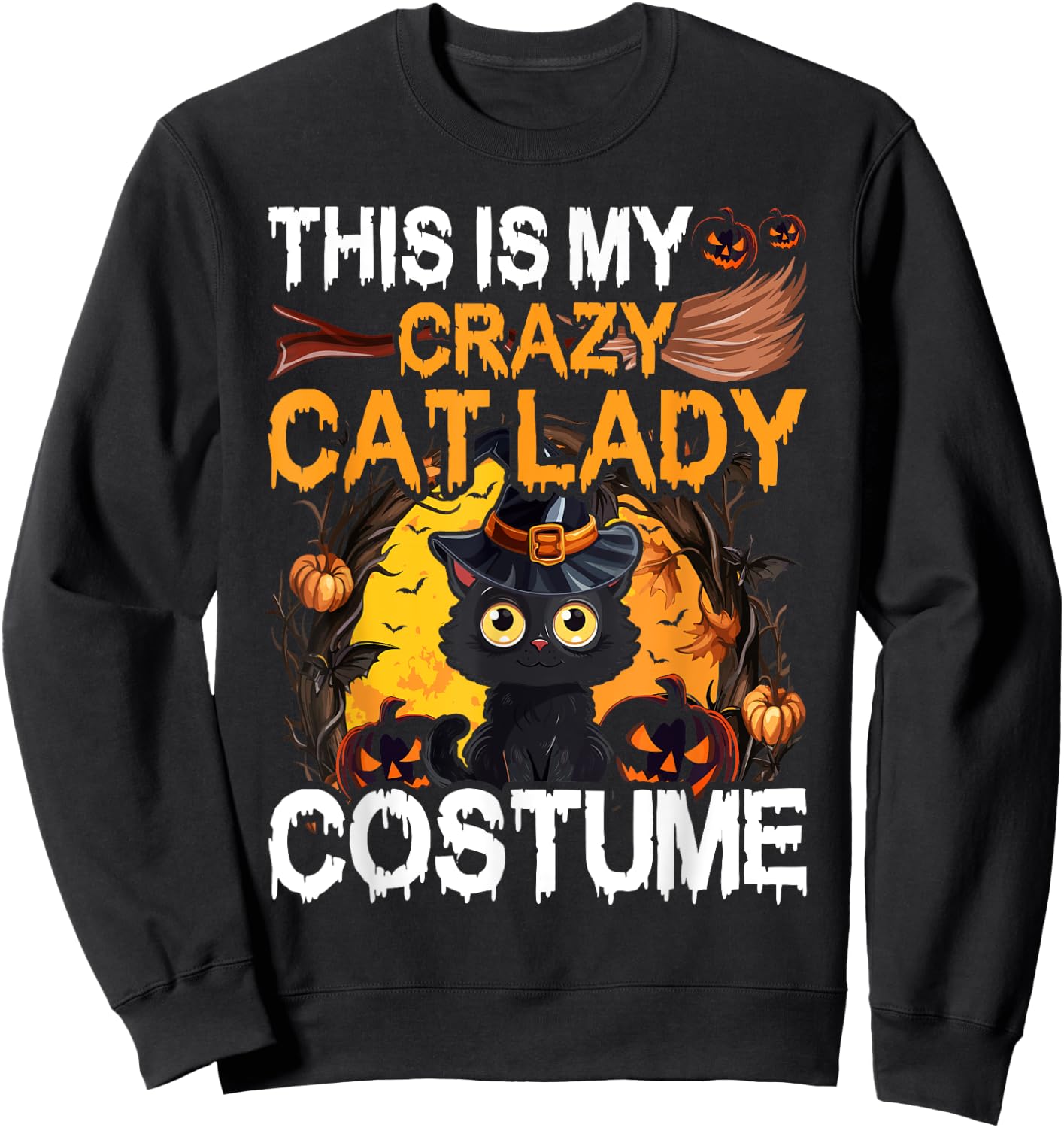 Crazy Cat Lady Costume Black Cat Funny Halloween Day Sweatshirt - Sweatshirt | Black