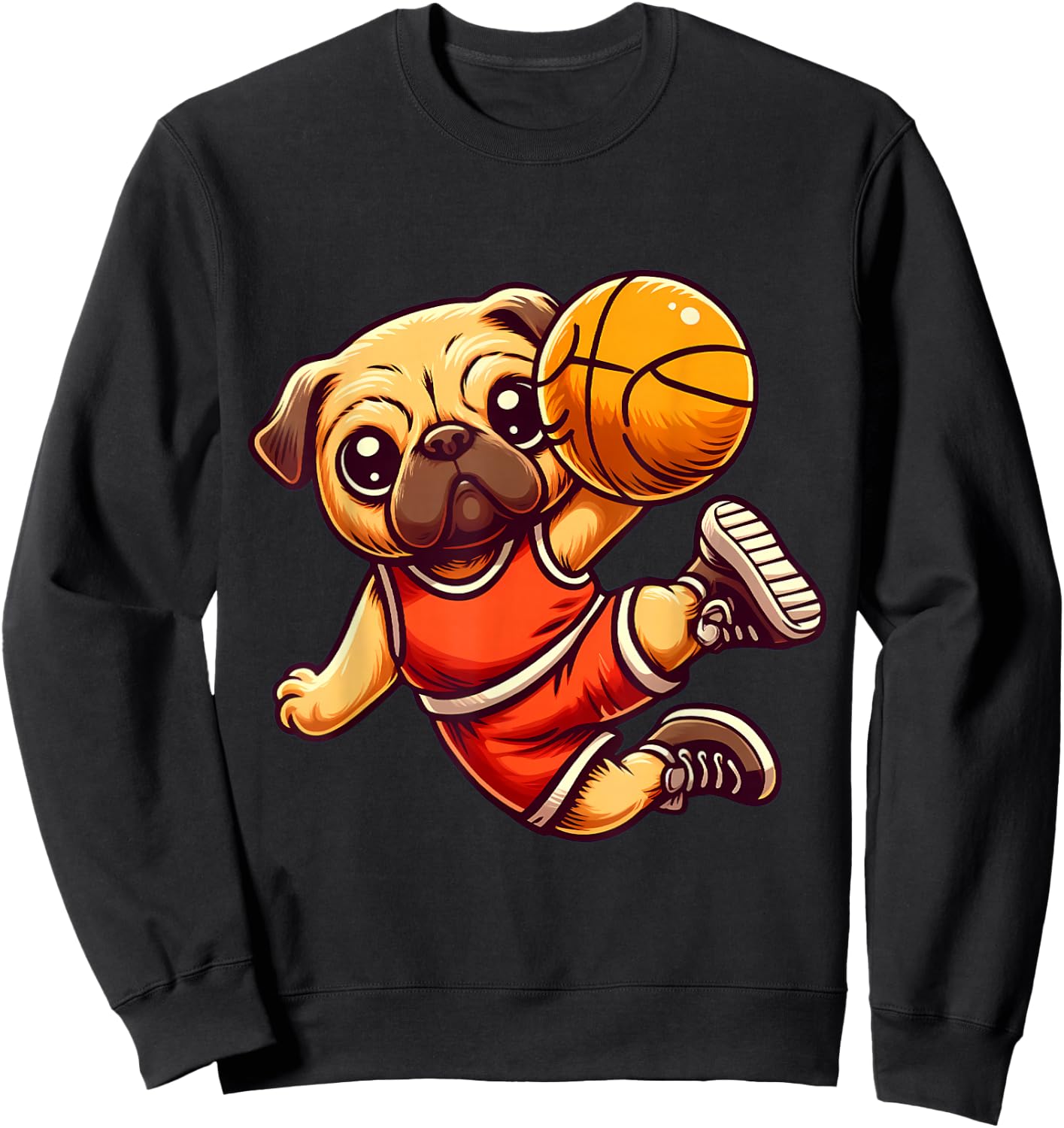 Pug Basketball Player Dog Lover Men Women Kids Sweatshirt - Sweatshirt | Black