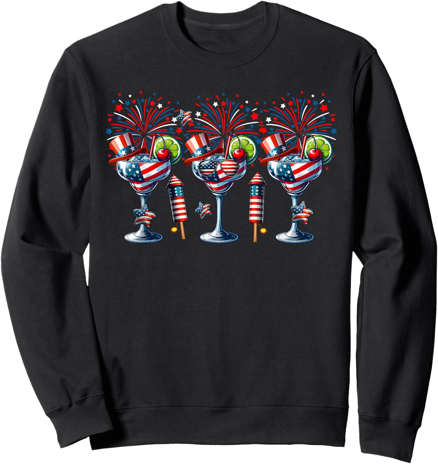 Three Glasses Of Cocktail Funny Drinker Patriotic 4th July Women Men Sweatshirt - Sweatshirt | Black