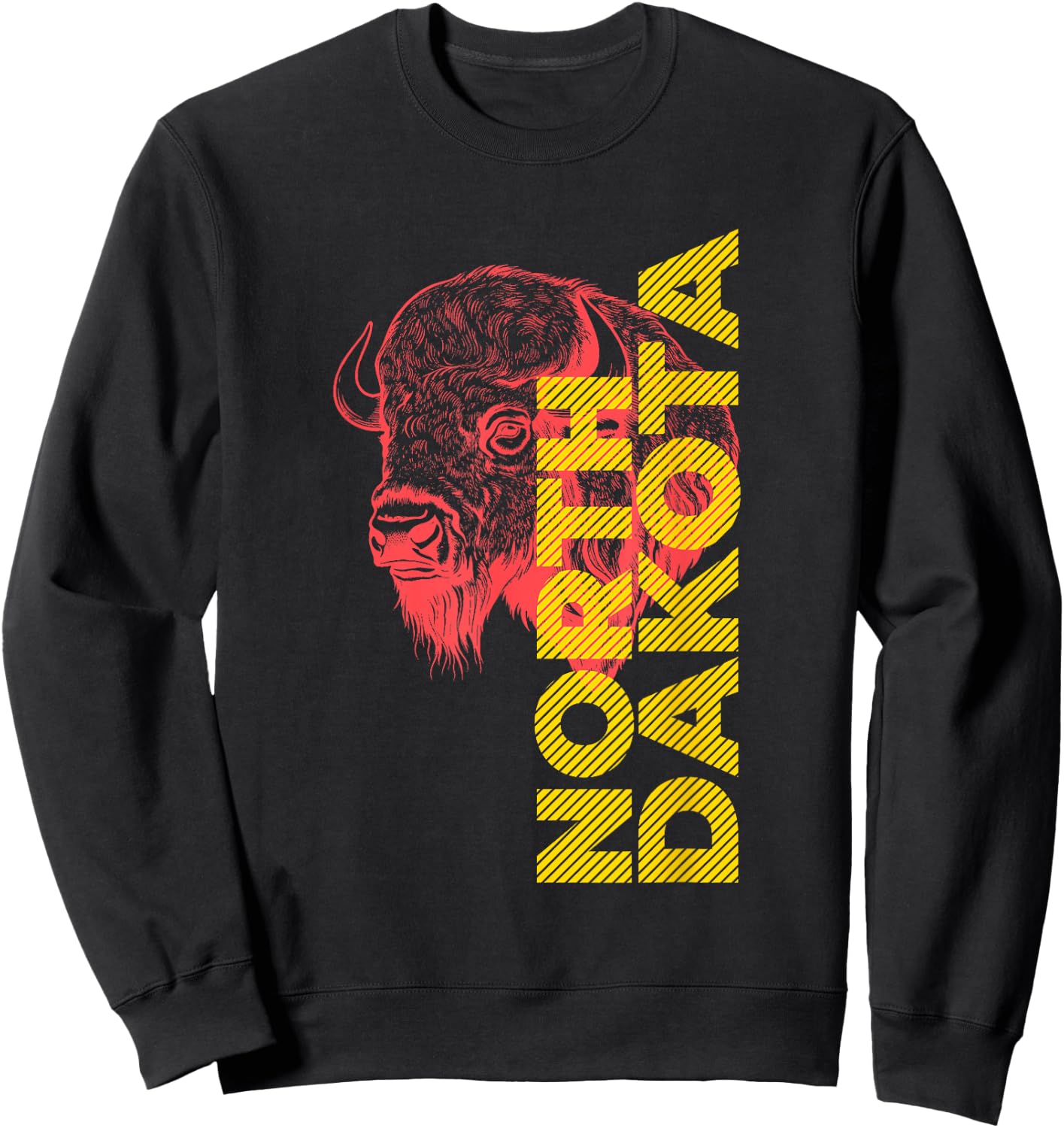 Vintage Bison Head Graphic With North Dakota Lettering Sweatshirt - Sweatshirt | Black