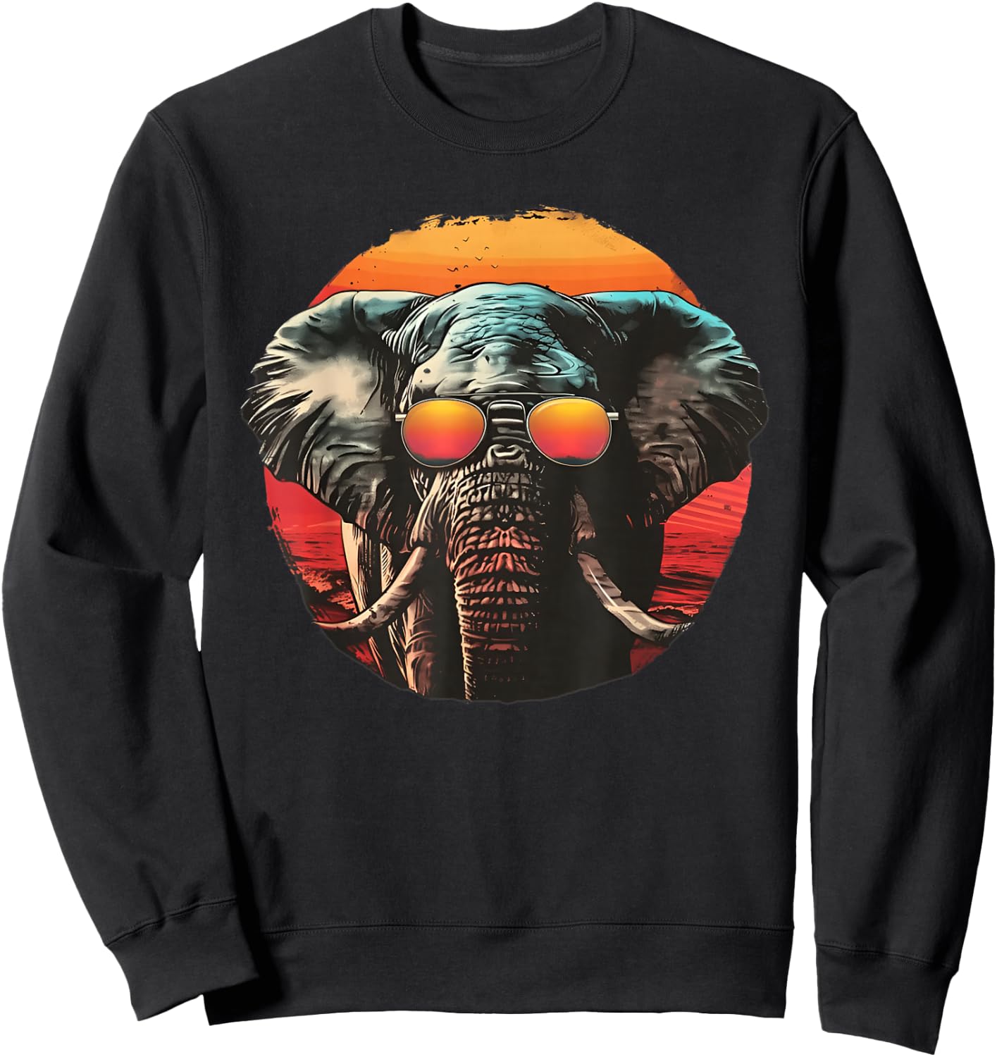 Elephant with Sunglasses Retro sunset summer Sweatshirt - Sweatshirt | Black