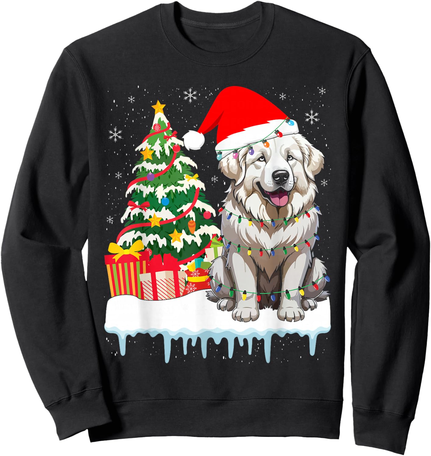 Great Pyrenees Christmas Lights Xmas Patou Pyrenean Sweatshirt - Sweatshirt | Black