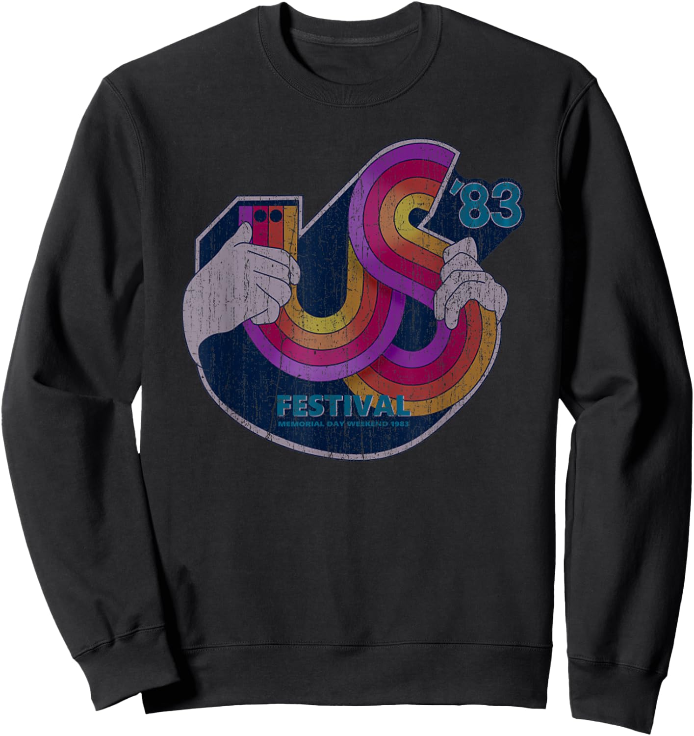 Retro Vintage US Festival 1983 Distressed Music Lover Sweatshirt - Sweatshirt | Black