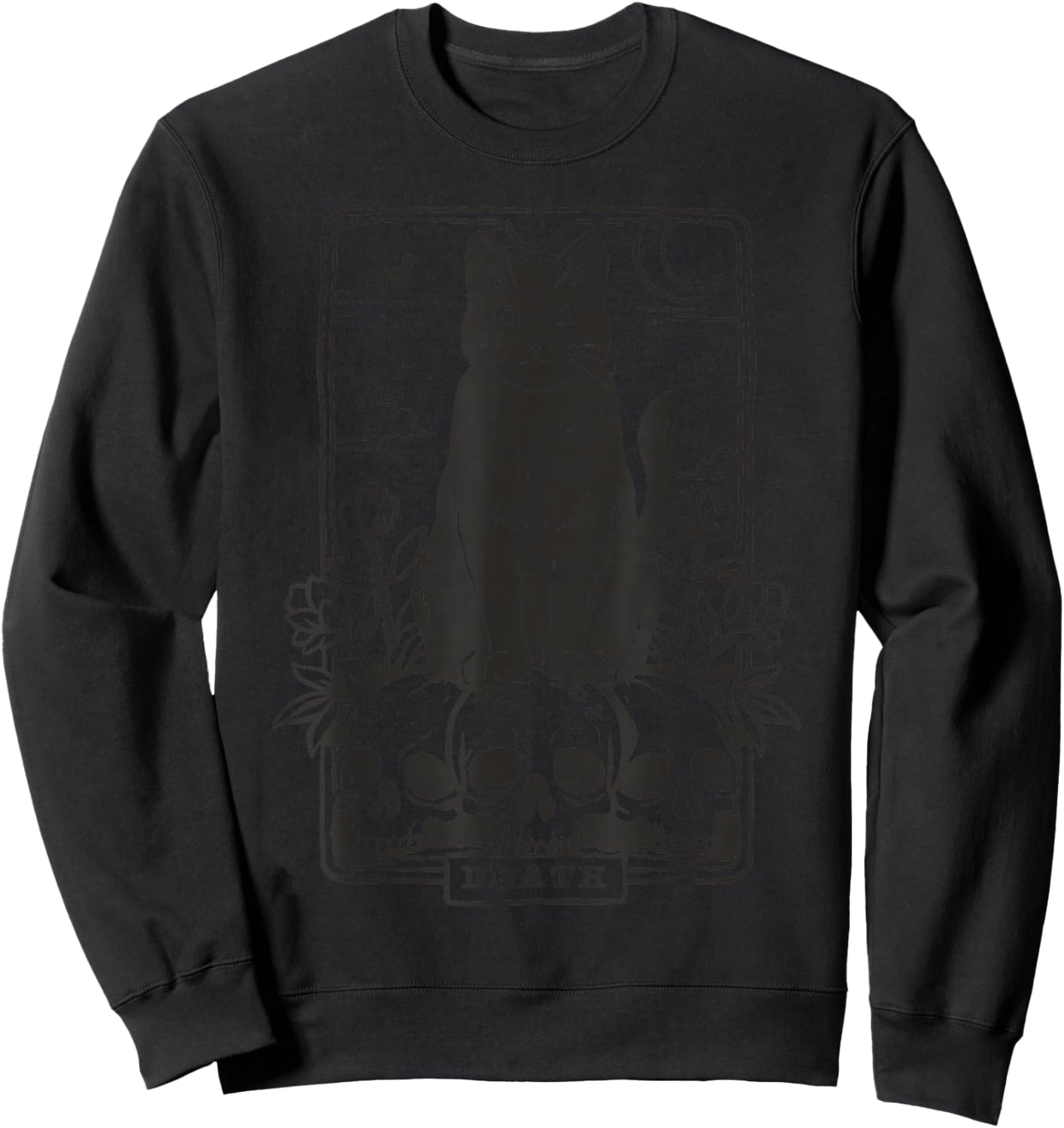 Tarot Card Death Black Cat Occult Satanic Mystical Cat Sweatshirt - Sweatshirt | Black