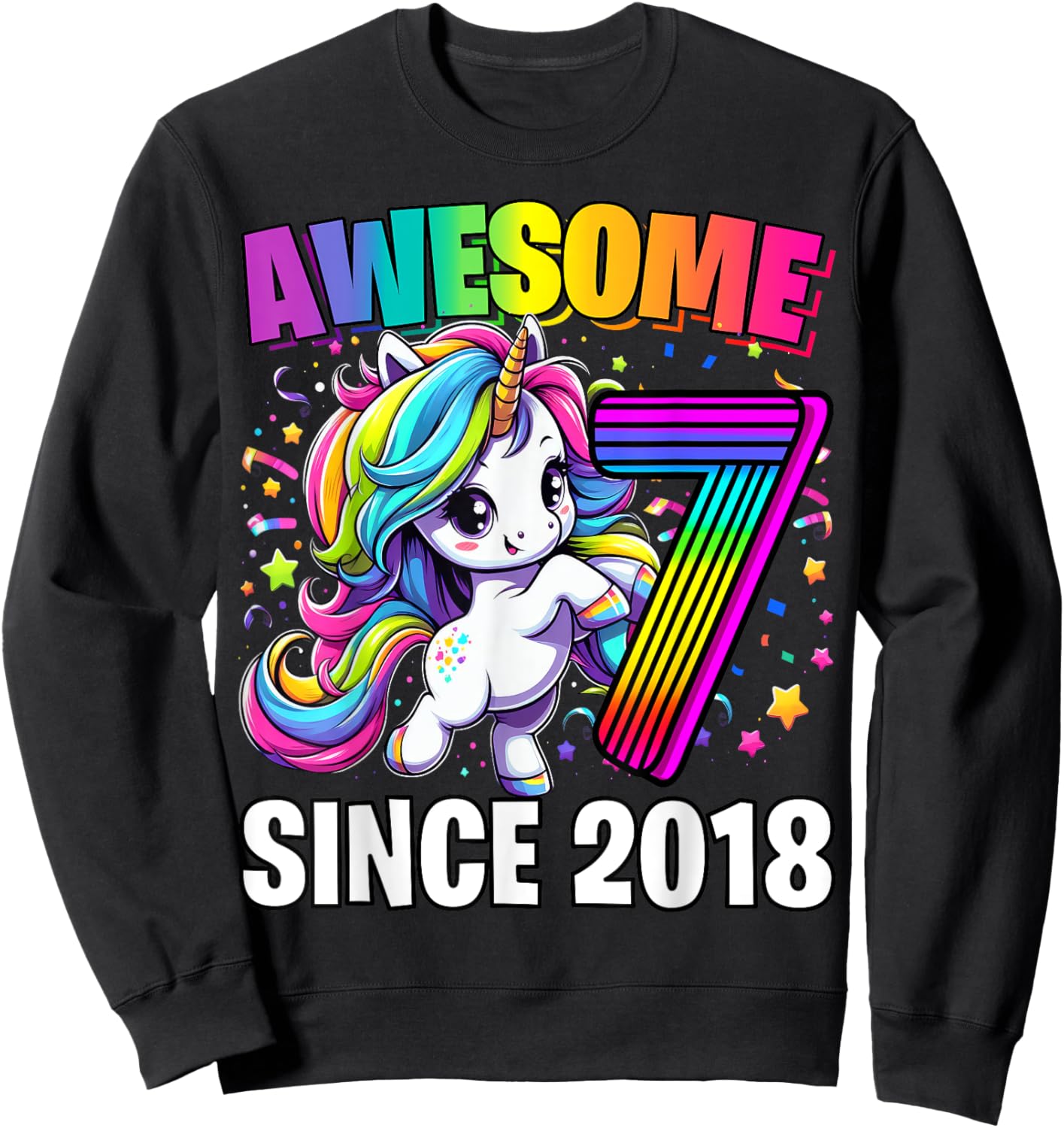 Unicorn 7th Birthday 7 Year Old Unicorn Party Girls Outfit Sweatshirt - Sweatshirt | Black