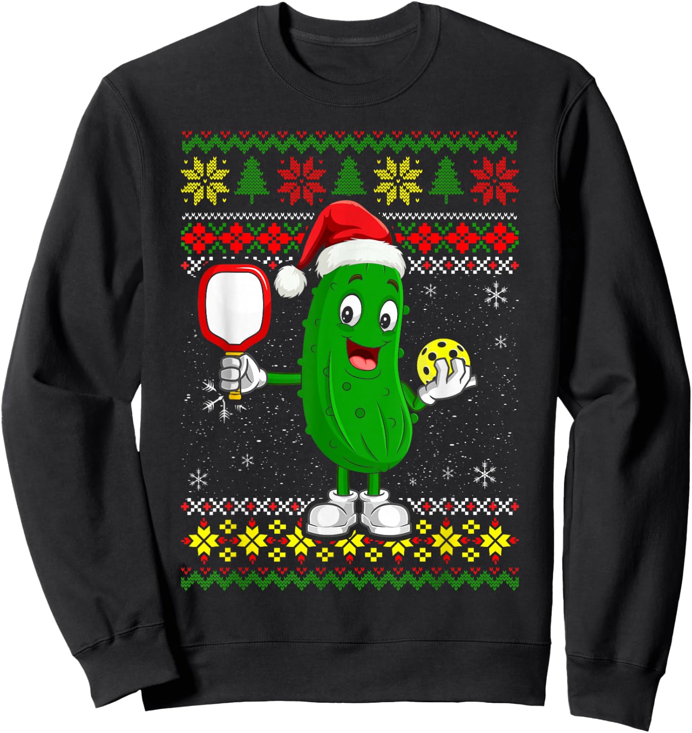 Pickleball Santa Claus Ugly Christmas Sweater Pattern Sweatshirt - Sweatshirt | Black