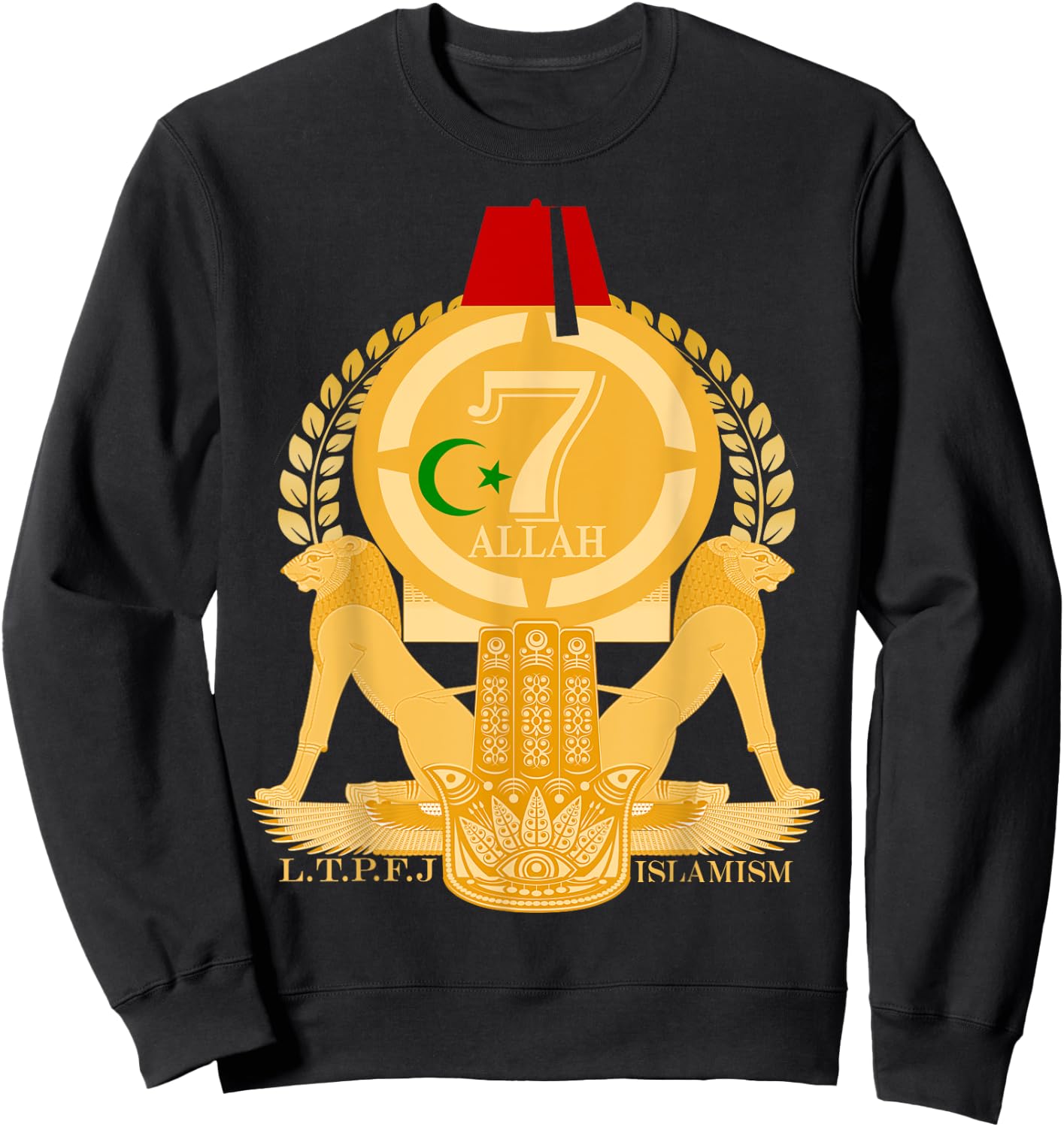 Moorish American Islamism With Hand Of Fatima Kemetic Lions Sweatshirt - Sweatshirt | Black