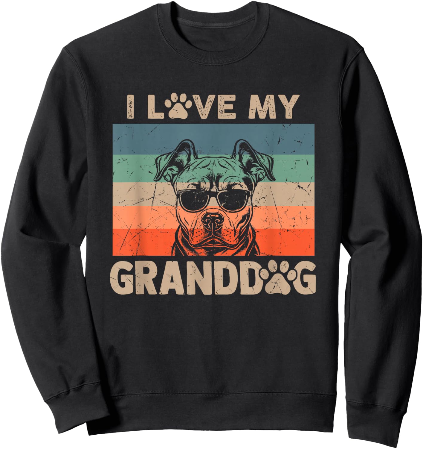 I Love My Granddog Pitbull Grandma Grandpa Dog Owner Dog Paw Men Women Kids Sweatshirt - Sweatshirt | Black