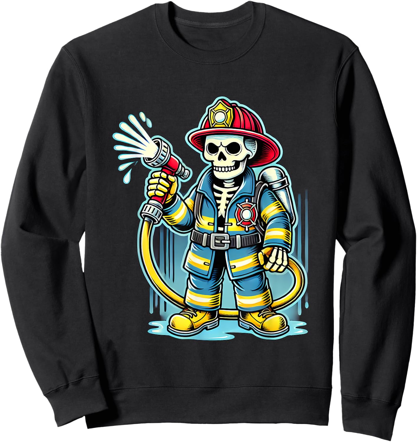 Halloween Skeleton Firefighter Sweatshirt - Sweatshirt | Black