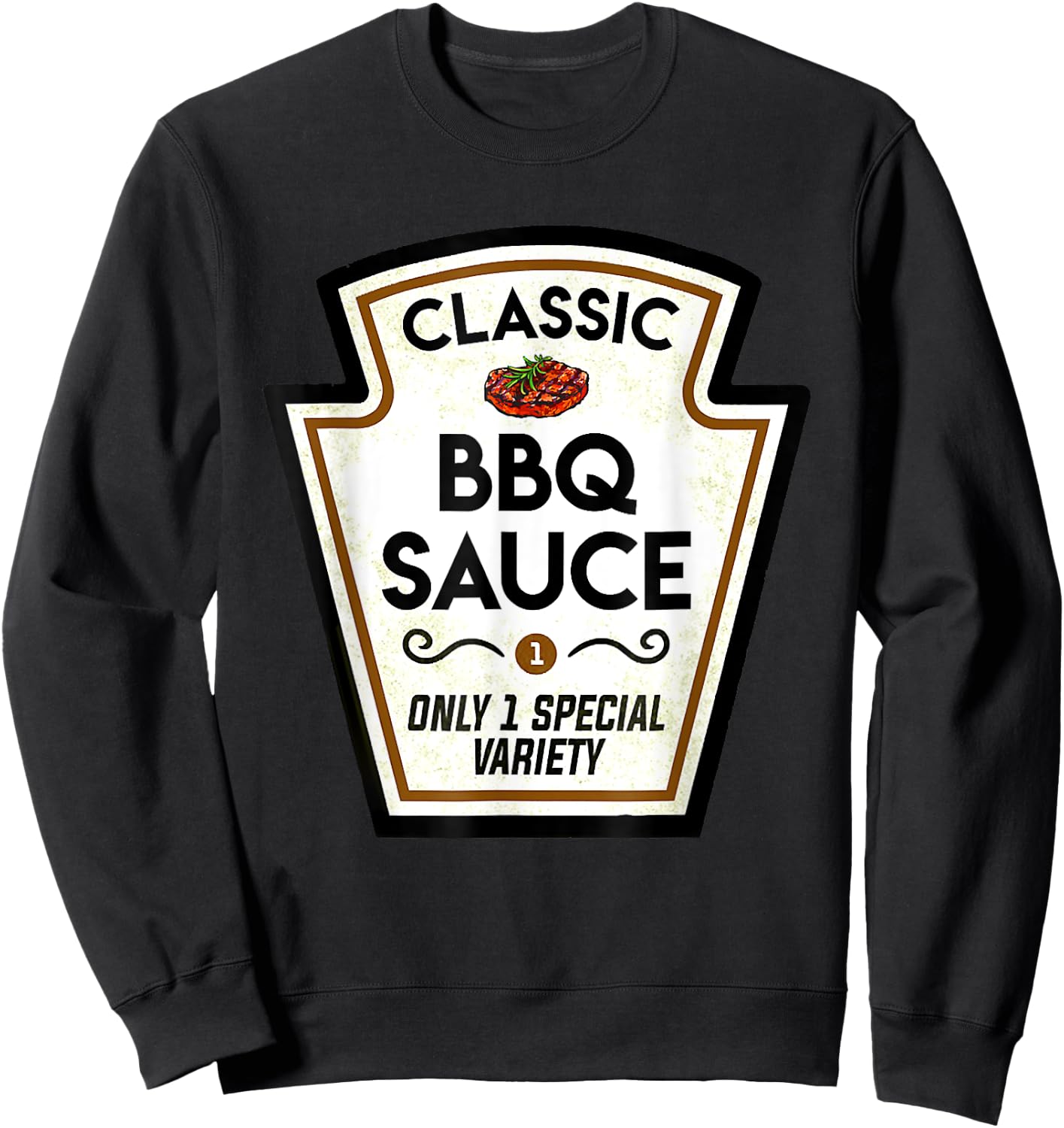 Barbecue BBQ Sauce Bottle Label Halloween Matching Costume Sweatshirt - Sweatshirt | Black