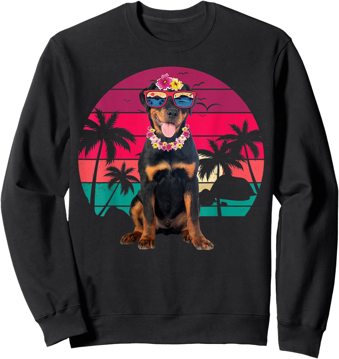 Retro Hawaiian Rottweiler Dog Tropical Floral Summer Vibes Men Women Kids Sweatshirt - Sweatshirt | Black