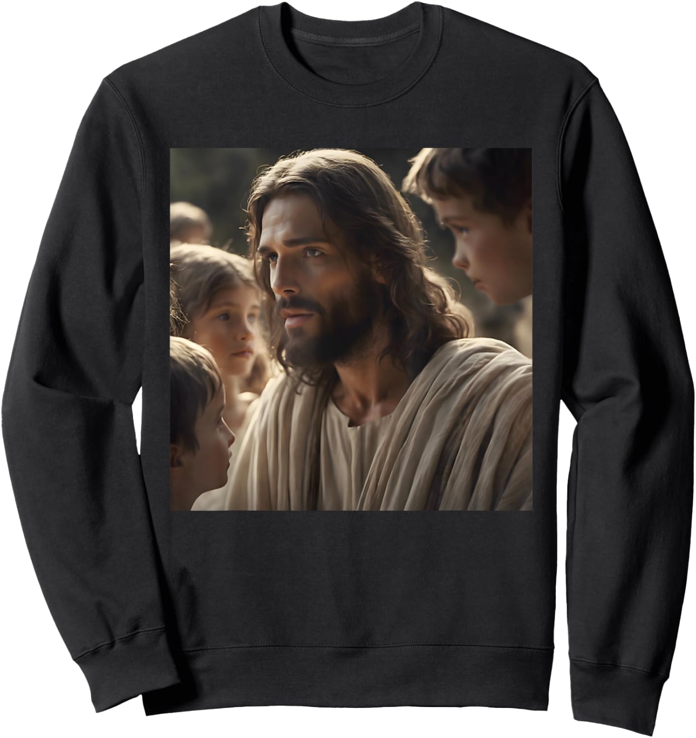 Vintage Jesus With Kids Face Of Jesus Portrait Christ Sweatshirt - Sweatshirt | Black