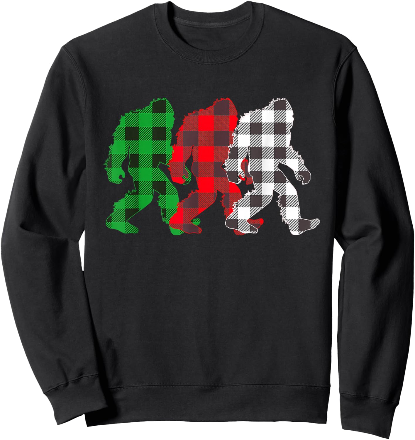 I Heart Cryptids Co. -Adults, -Kids Christmas Buffalo Plaid Believe Sasquatch Sweatshirt - Sweatshirt | Black