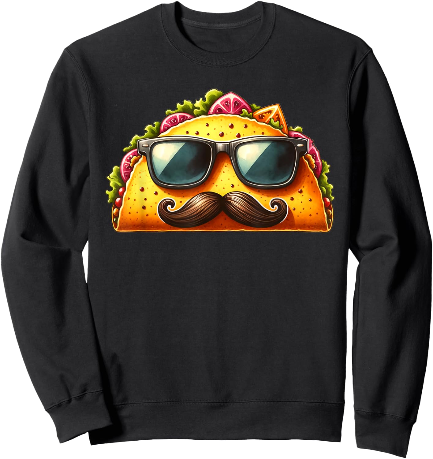 Funny Taco with Sunglasses and Mustache Sweatshirt - Sweatshirt | Black