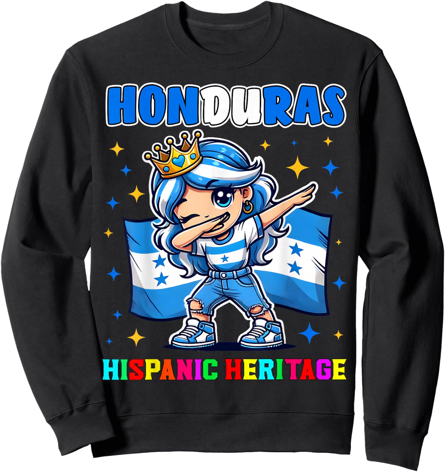 Honduras Dabbing Girl Hispanic Heritage Celebration for Kids Sweatshirt - Sweatshirt | Black